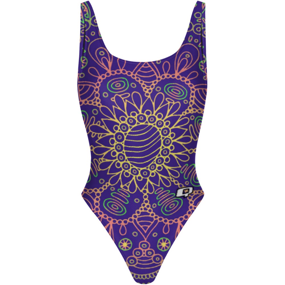 Purple Mandala High Hip One Piece Swimsuit for Women - Boho Chic Bathing Suit with Adjustable Straps - Perfect for Beach, Pool, and Summer Vacations