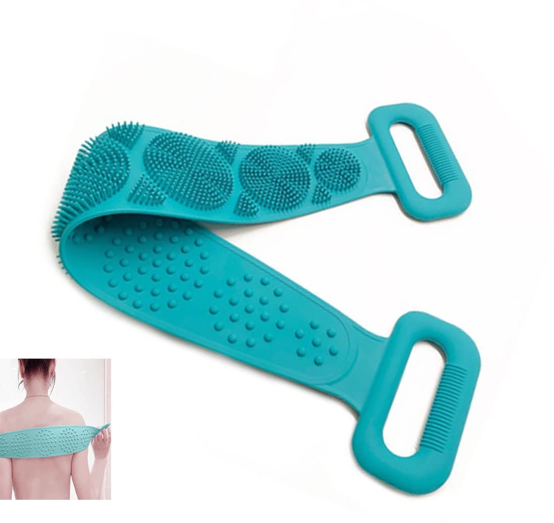 PVA Body Wash & Silicone Body Scrubber Belt - Double Sided Shower Exfoliator | Waterproof Bath Towel Remover & Foot Cleaner Brush for Spa, Gym & Travel