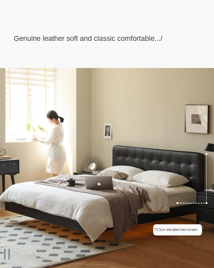 Premium Black Leather Suspension Bed - Luxurious & Durable for Bedroom, Guest Room, or Dorm - Enhances Comfort & Style