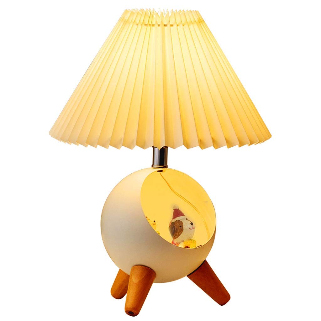 Creative Hollow Bedside Table Lamp with Built-in Light Source & Fabric Pleated Lampshade - Perfect for Kids' Bedroom, Nightstand, or Desk Decor - Organize Small Accessories in Style