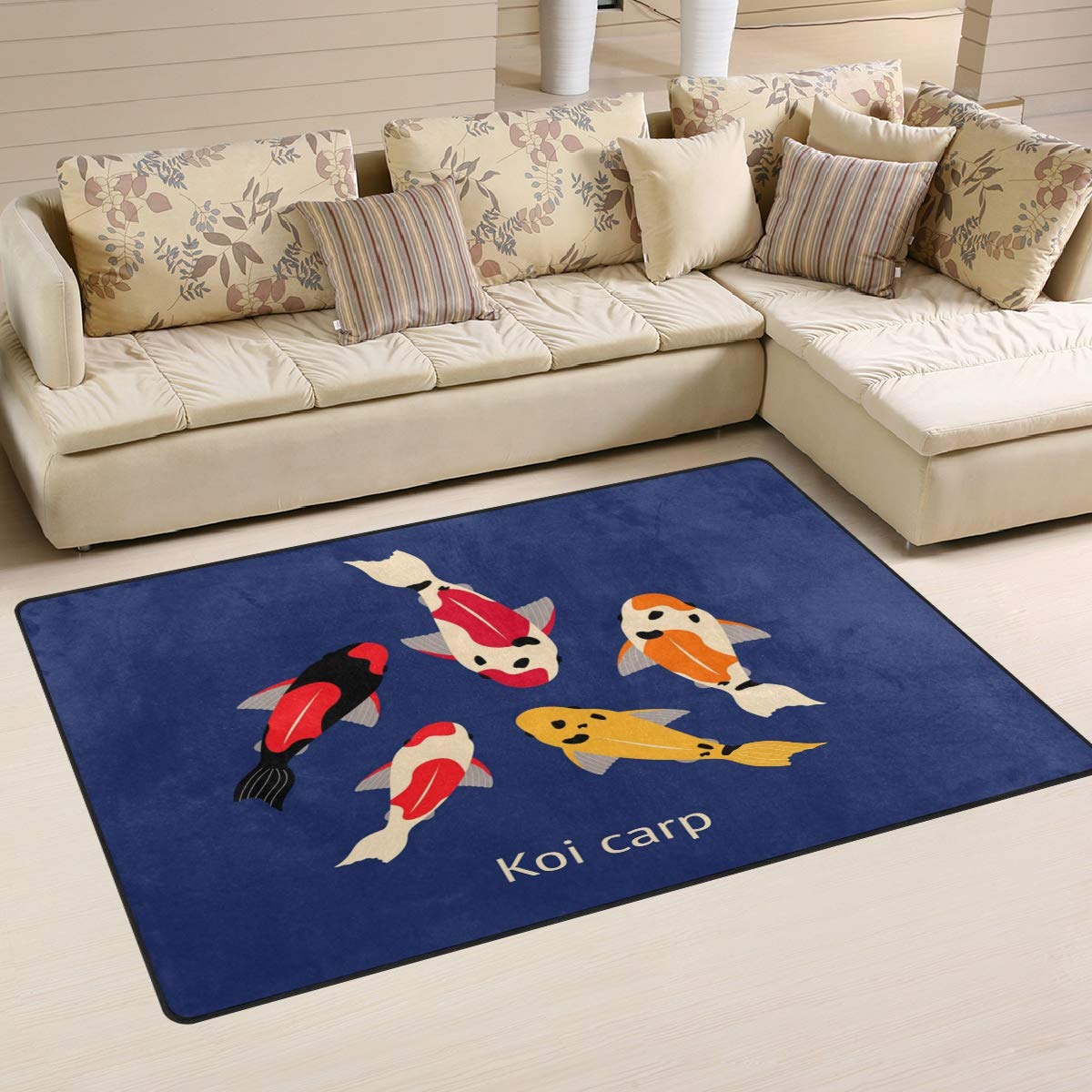 SUABO Non-Slip Koi Fish Area Rug - 1.7'x2.6' Soft Yoga Floor Mat for Living Room, Bedroom & Home Decor | Perfect for Meditation, Playroom & Cozy Spaces