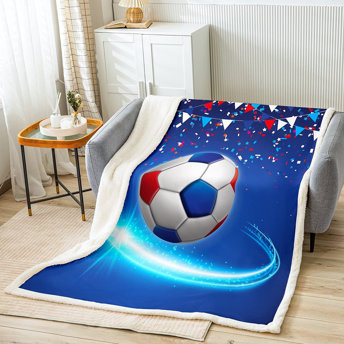 Erosebridal Soccer Sherpa Fleece Blanket - 30