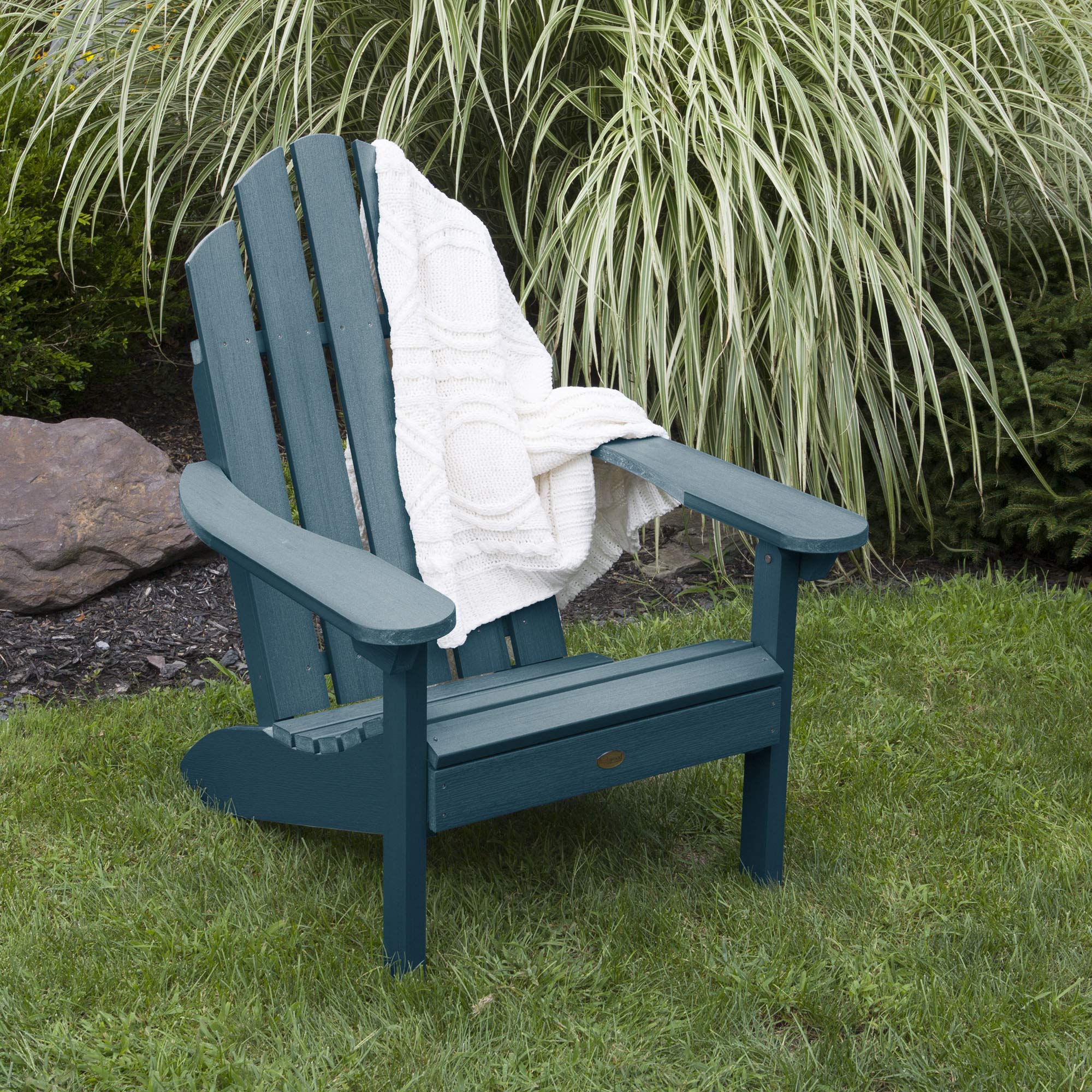 Highwood Classic Westport Adirondack Chair with Ottoman - Nantucket Blue - Weather-Resistant Outdoor Patio Furniture for Garden, Poolside & Backyard Relaxation