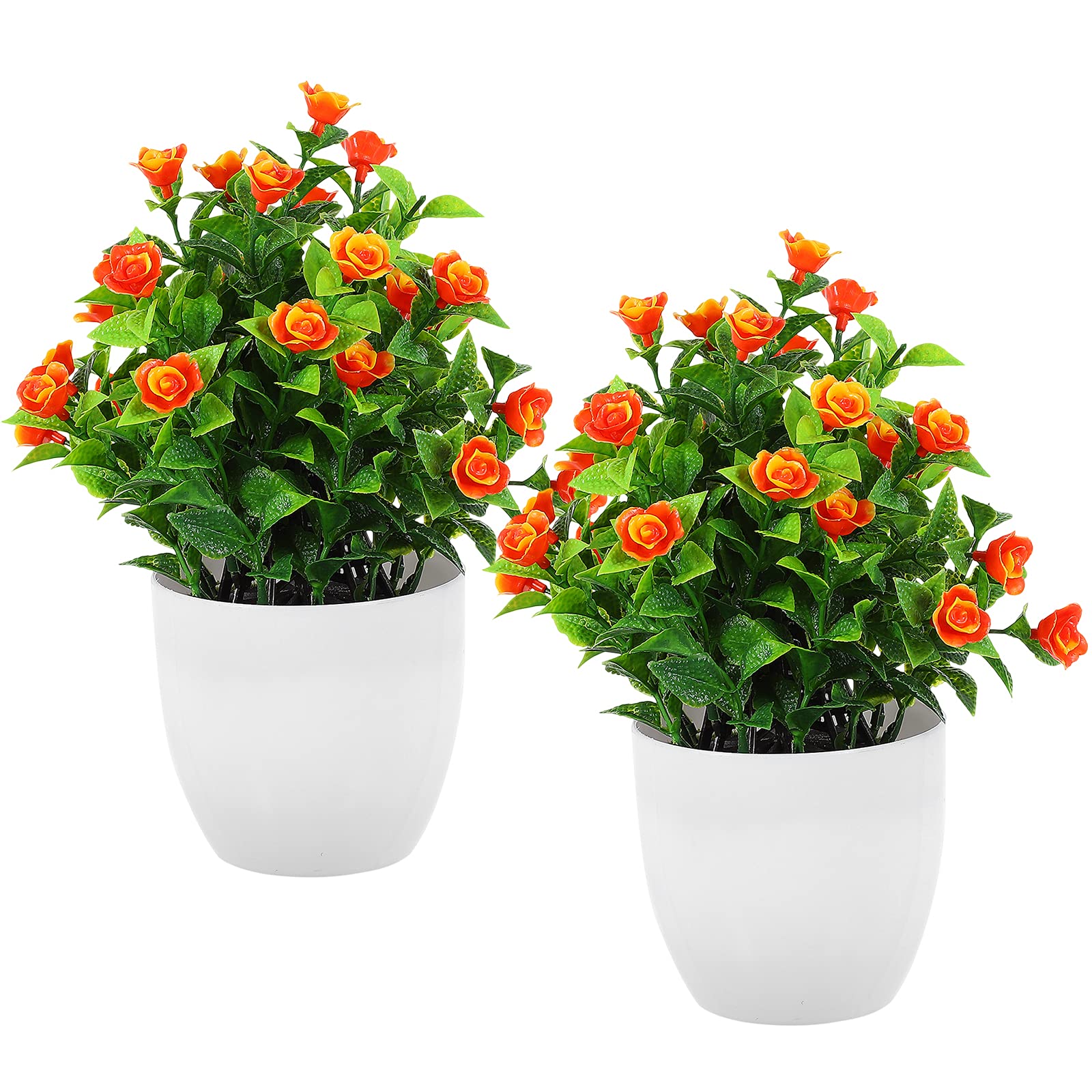 LIOOBO 2 Pack Mini Plastic Potted Rose Plants - Artificial Floral Decor for Home, Office, Wedding Centerpiece, and Tabletop Arrangements