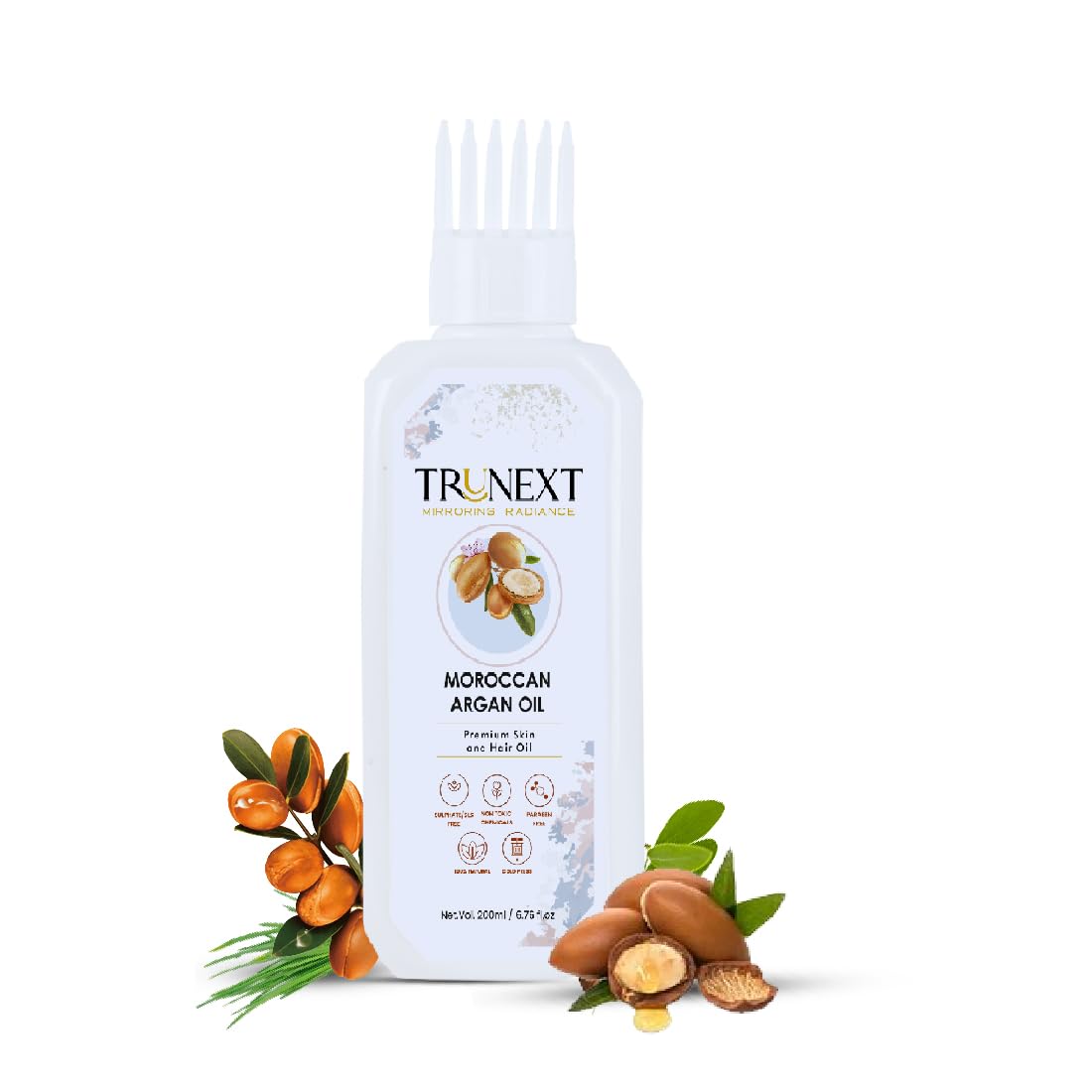 TRUNEXT Moroccan Argan Oil for Hair - 200ml Natural Hair Treatment to Revive, Protect & Strengthen Dry, Damaged Locks - Perfect for Daily Hydration & Heat Styling Protection