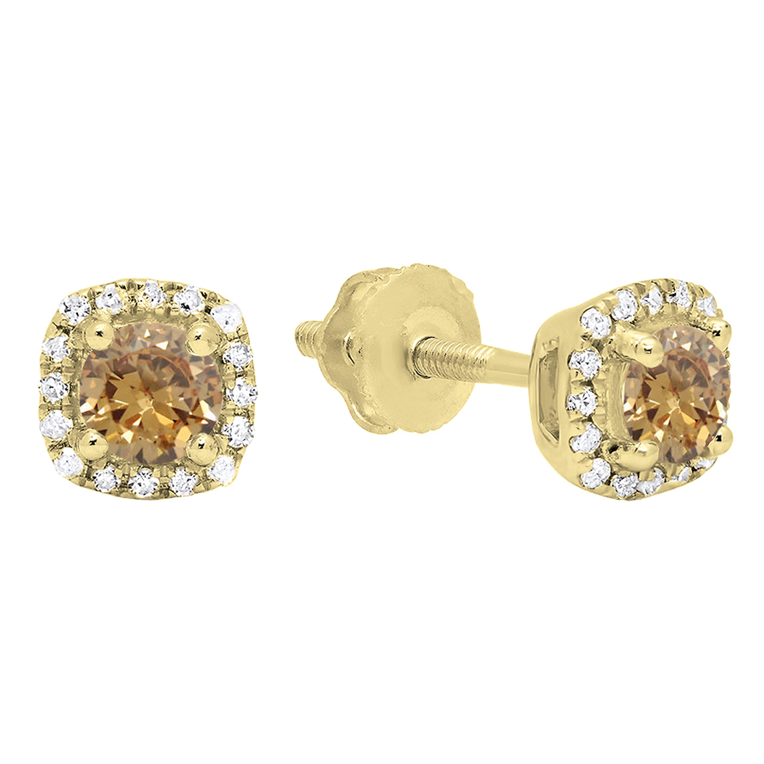 0.27 Carat Champagne & White Diamond Halo Stud Earrings for Women - 10K Solid Gold Dazzlingrock Collection | Elegant Gift for Anniversary, Wedding & Special Occasions