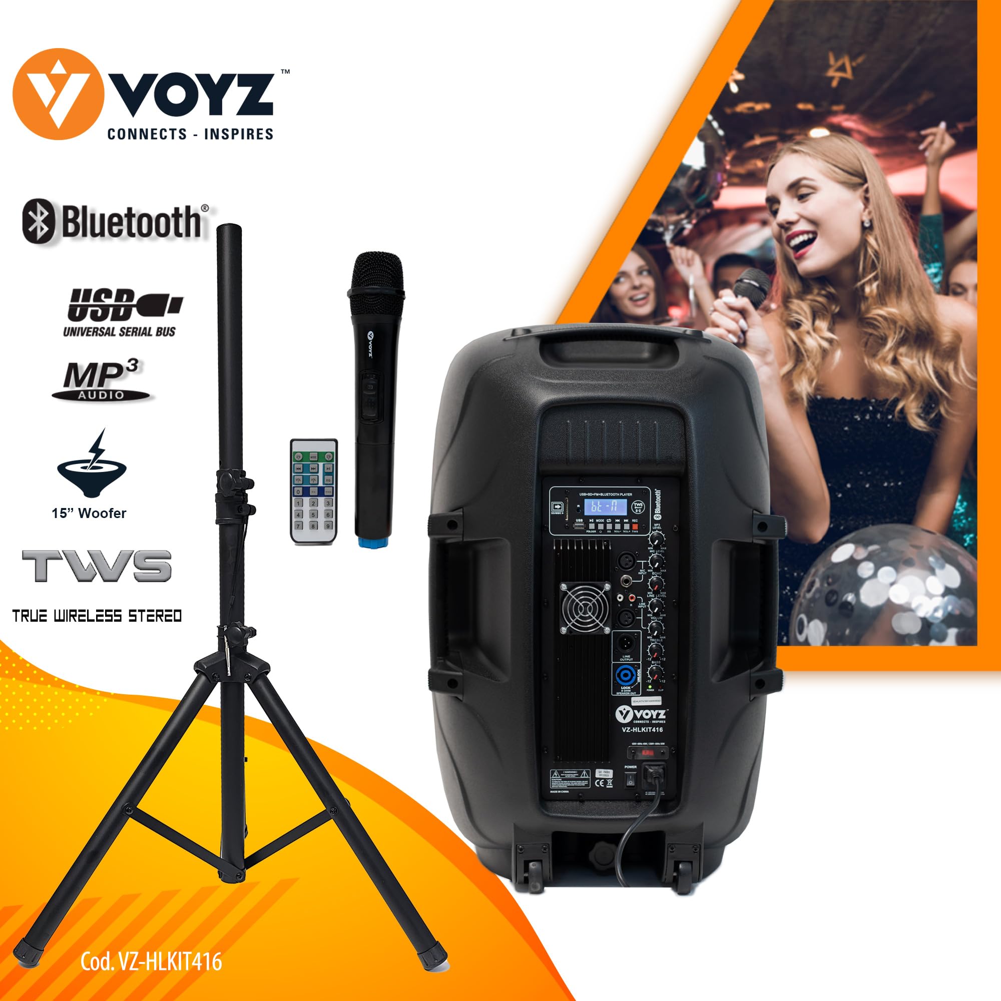 VOYZ 1500W Bluetooth Speaker with 15