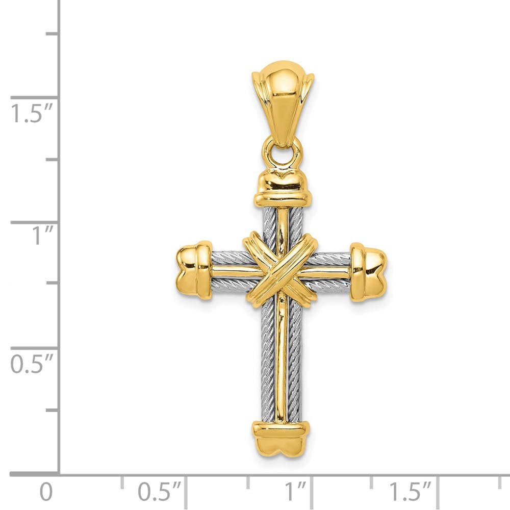 14k Two Tone Gold Rope Cross Pendant - Elegant Jewelry for Gifts & Faith