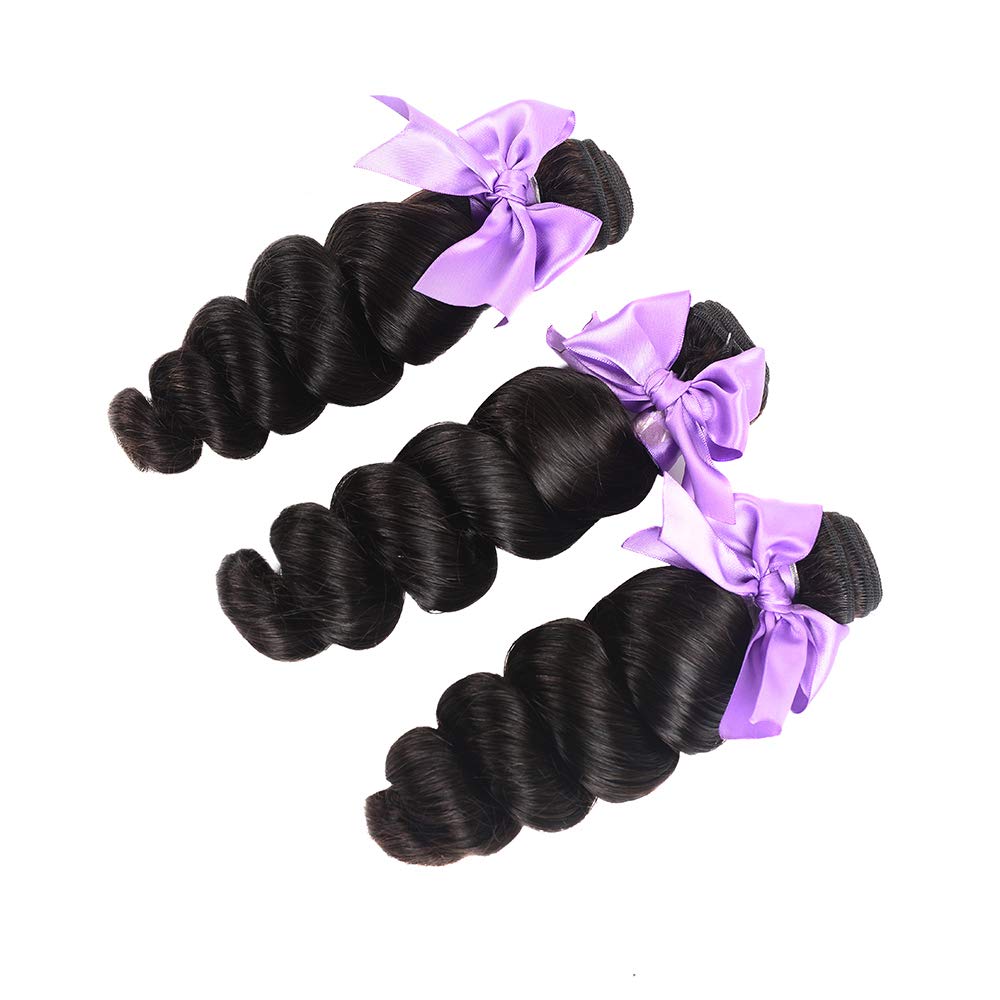 8A Brazilian Virgin Human Hair Loose Wave Bundles with 4x4 Lace Closure - 100% Unprocessed Human Hair Extensions (28+28+28+20) for Natural Volume & Styling | Perfect for Weaves, Ponytails & Everyday Hairstyles