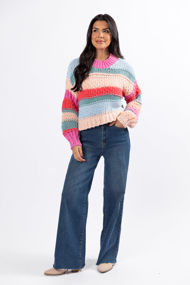 Chunky Striped Sweater for Women - Cozy Peach Knit Pullover with Inline Design | Perfect for Fall & Winter Fashion, Casual Outfits, and Layering
