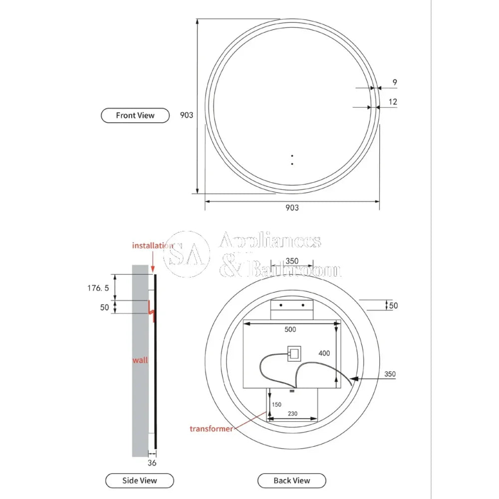 Aulic Windsor Round LED Mirror 36 Inch - Brushed Nickel Bathroom Vanity Mirror with Adjustable Lighting, Perfect for Makeup, Shaving & Home Decor