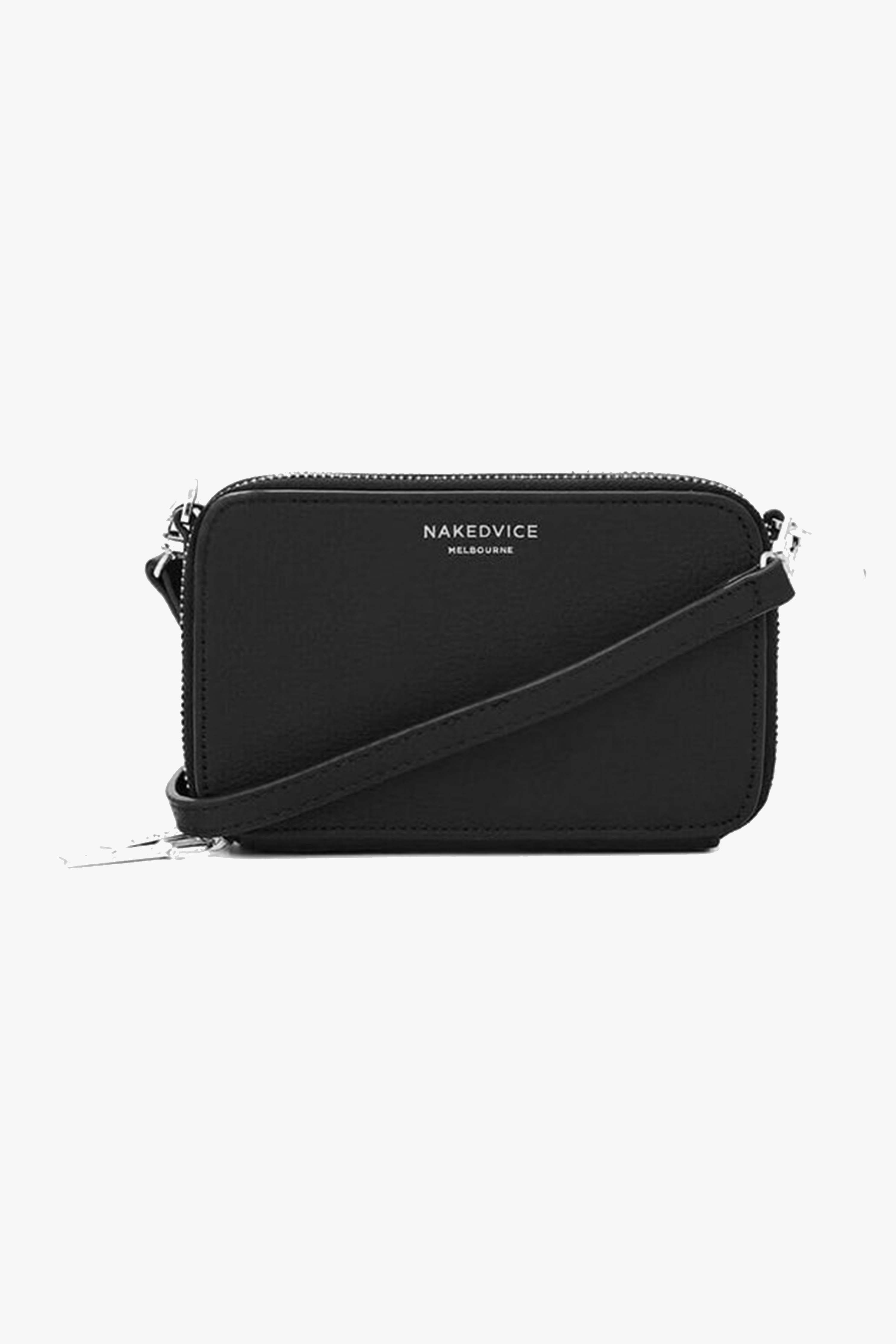 Stylish Kiki Silver Double Zip Mini Crossbody Bag - Genuine Black Leather Handbag for Women | Perfect for Date Night, Travel & Everyday Use