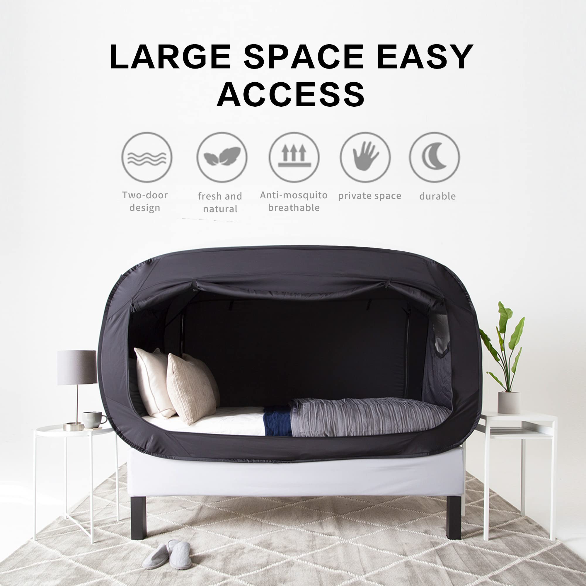 Portable Bed Tent Canopy for Kids & Adults - Breathable Indoor Sleeping Tent with 2 Doors, Private Space for Bedroom, Camping & Nap Time