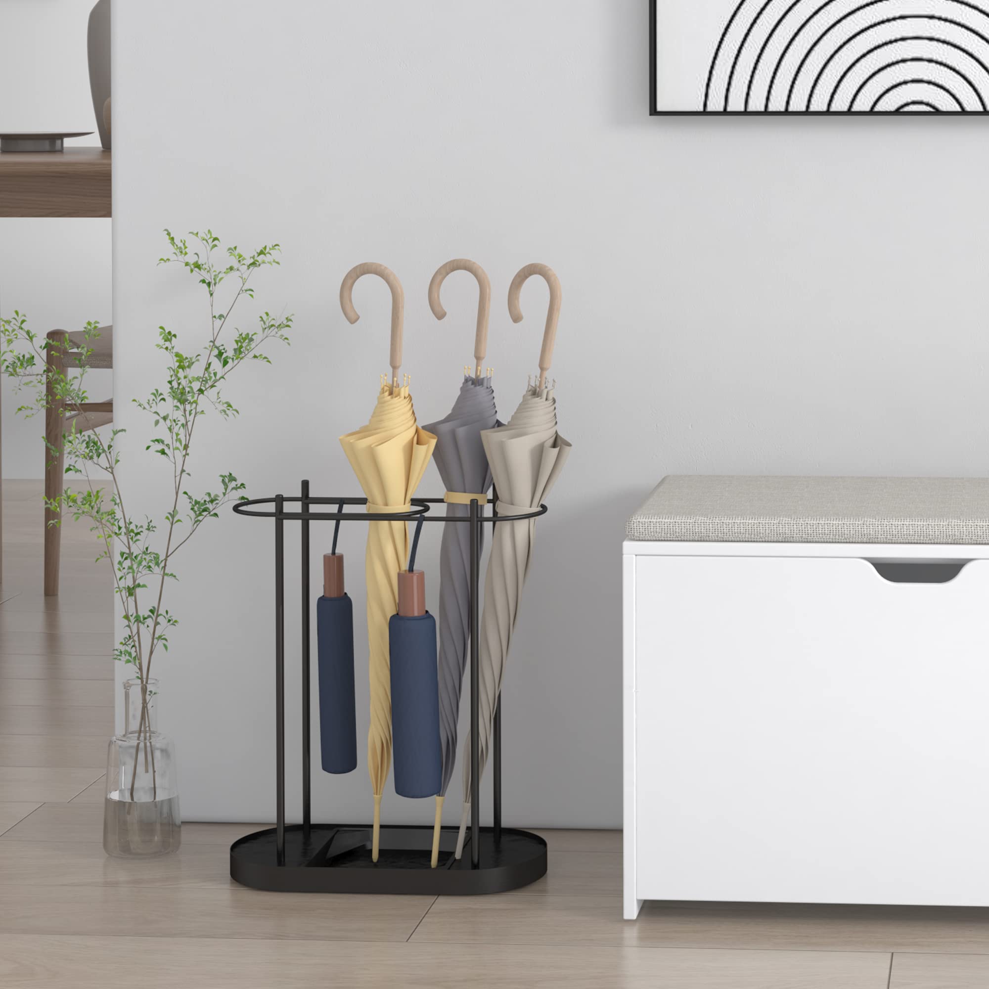 Lukar Metal Umbrella Stand - Indoor Entryway Organizer with Removable Drip Tray, Free Standing Umbrella Rack for Home, Office & Patio Decor - Perfect for Entryways, Mudrooms and Outdoor Spaces
