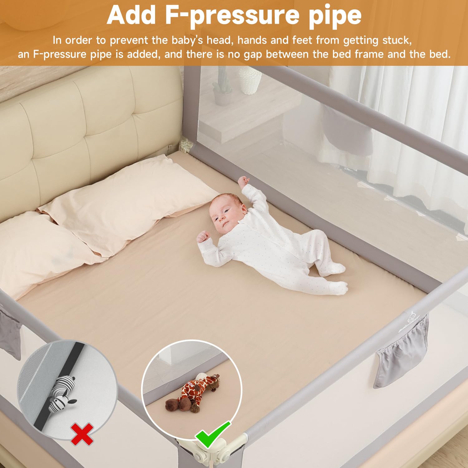 Foldable Bed Rails for Toddlers & Kids - Quick Assembly, Height Adjustable Safety Bed Guard with Sturdy U-Shape Base (2 Sides 78.7