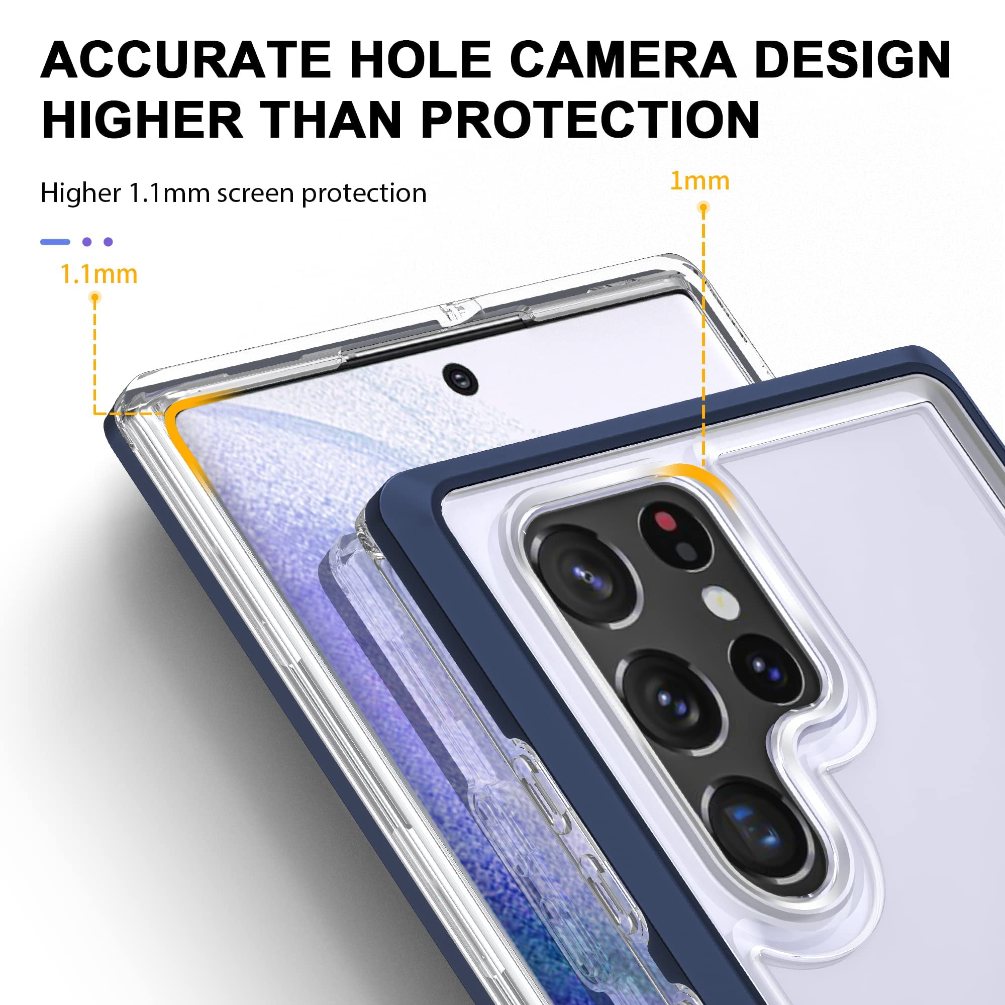 Samsung Galaxy S22 Ultra Case, Slim Thin Soft TPU Bumper & Hard PC Back Cover - Shockproof, Scratch Resistant, Transparent Protective Phone Case (Blue) - Perfect for Daily Use, Travel, and Outdoor Activities