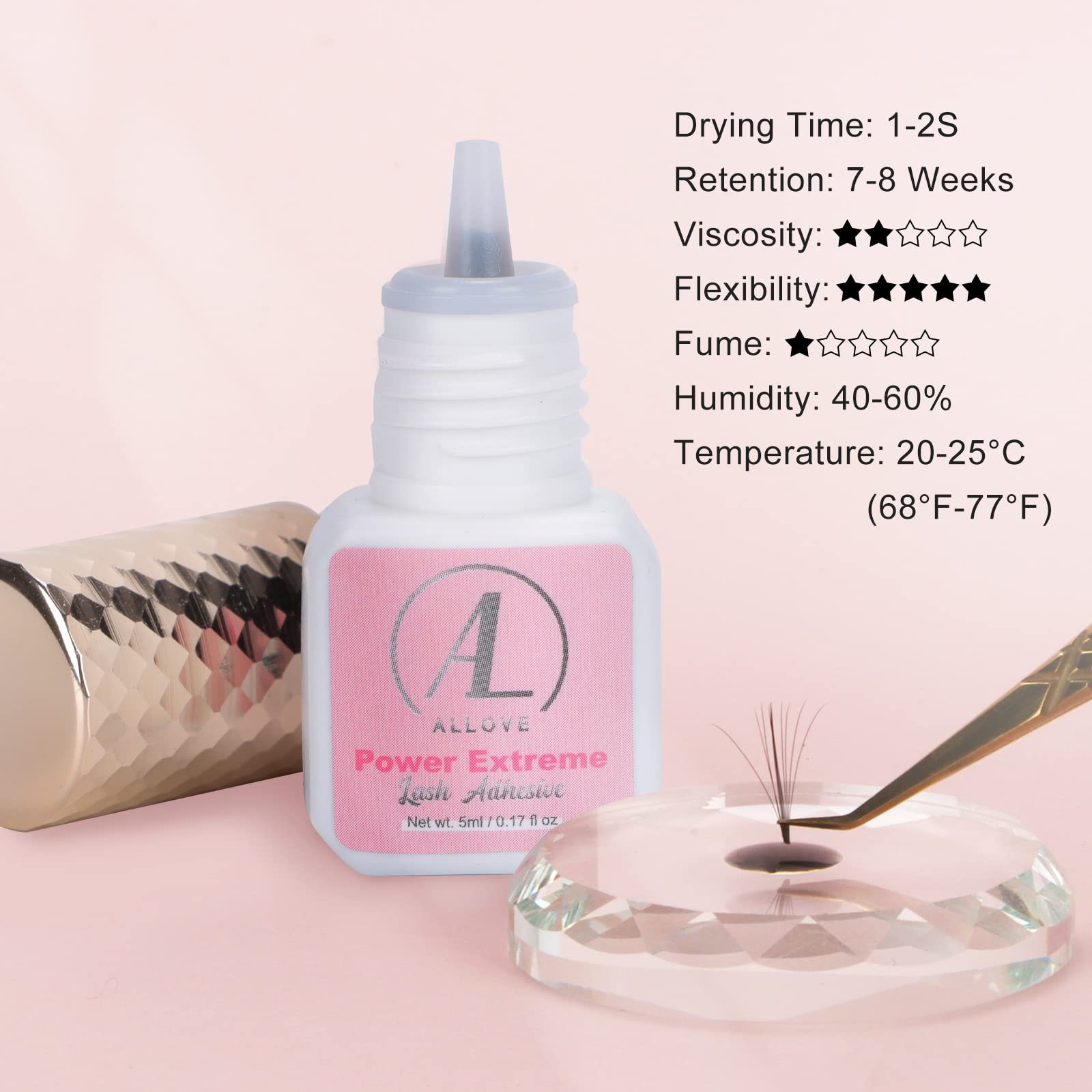 ALLOVE Professional Eyelash Extension Glue - Fast Drying in 1-2 Seconds, Lasts 7-8 Weeks, Waterproof & Long-Lasting - Perfect for Salon Professionals & DIY Lash Extensions at Home
