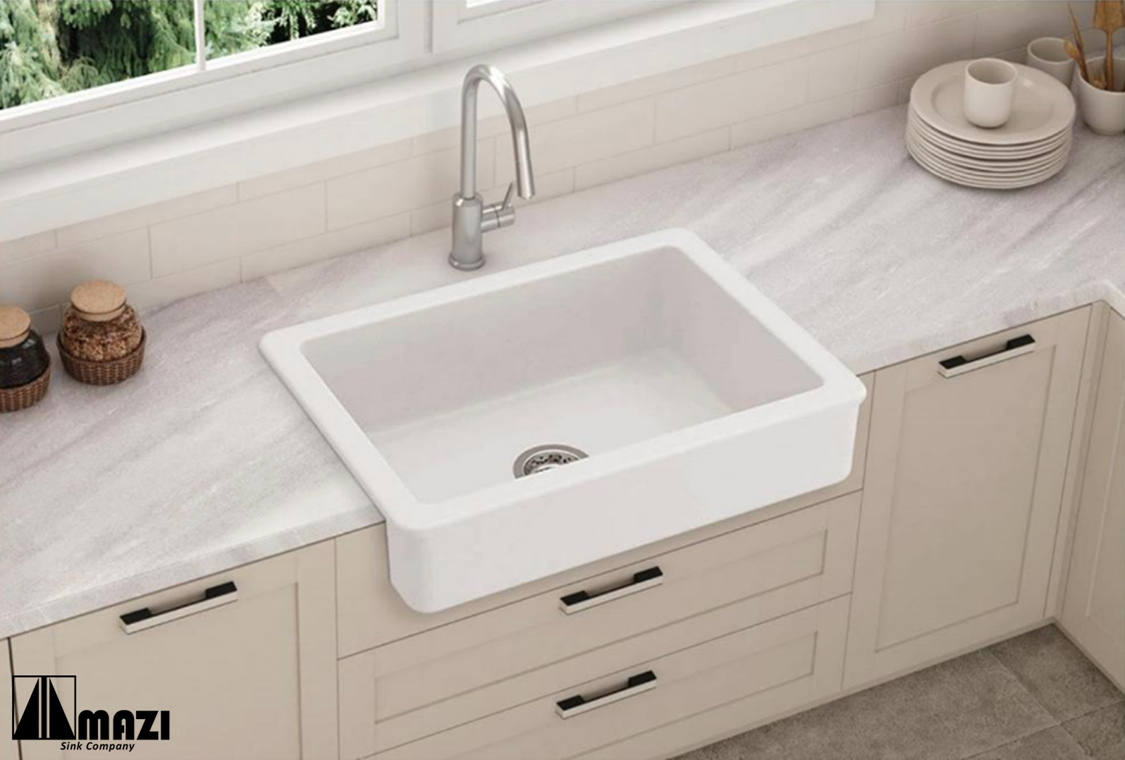 Premium 33-inch White Ceramic Farmhouse Kitchen Sink - Durable Fireclay Apron Front Sink for Rustic & Modern Kitchens | Perfect for Country Homes, Renovations & Farmhouse Style Decor