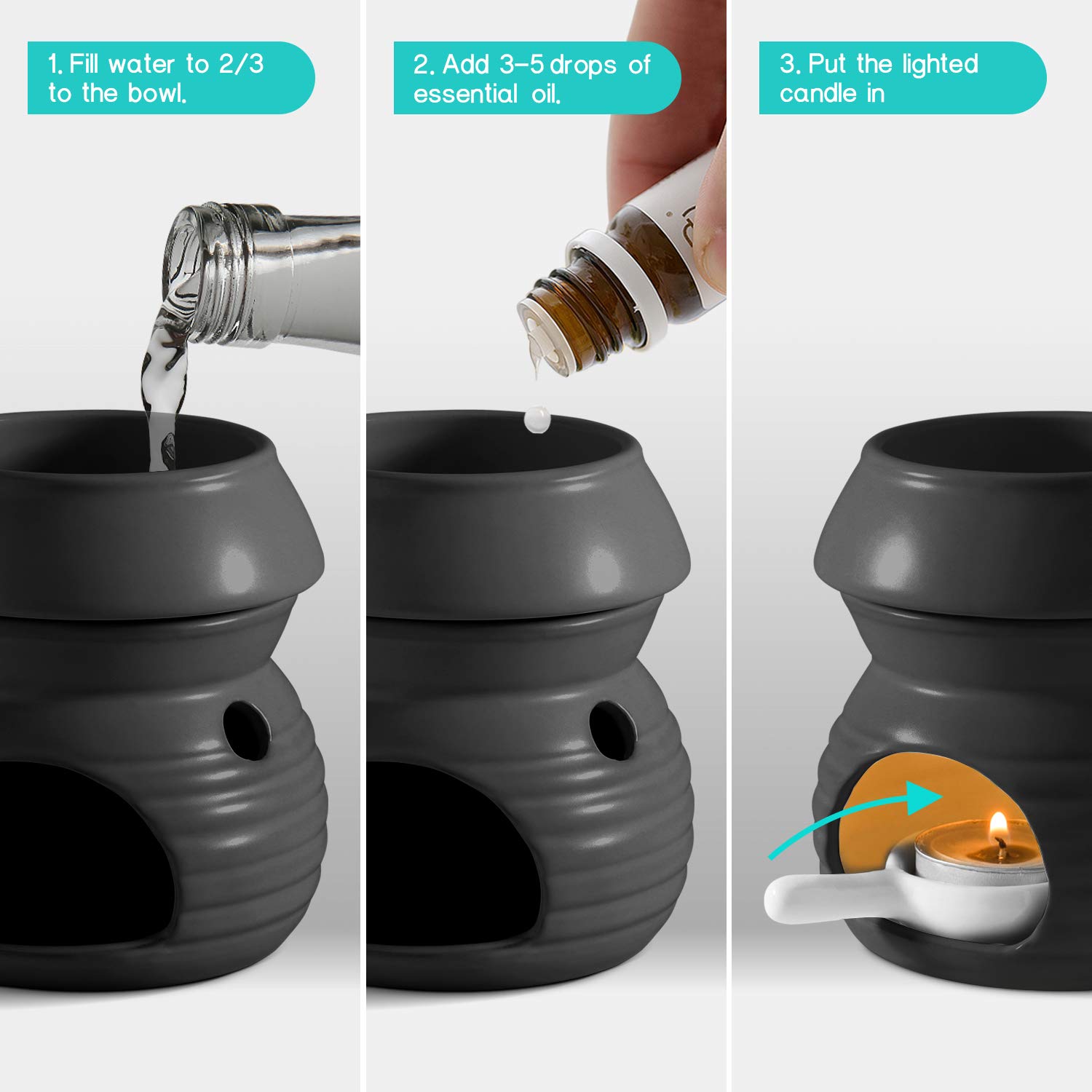 **ComSaf Ceramic Essential Oil Burner & Wax Melt Warmer with Candle Spoon - Aromatherapy Diffuser for Yoga, Spa, Home Decor - Perfect Christmas & Housewarming Gift (Black, 1 Pack)**    *(Use for relaxation, meditation, home fragrance, and creating a cozy ambiance)*