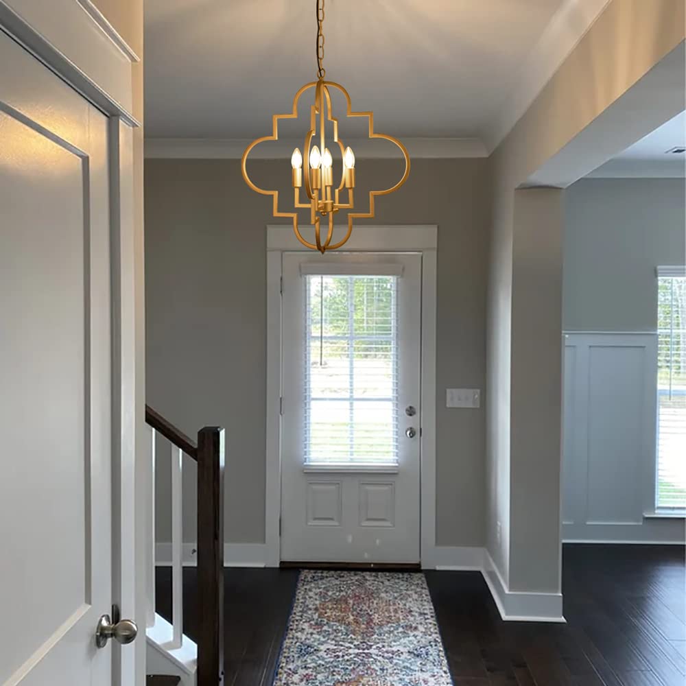Wellmet 4-Light Gold Orb Chandelier - Geometric Candle Style Ceiling Light Fixture for Dining Room, Foyer, Entryway, Hallway & Living Room - 22.4 Inches Diameter - Perfect for Modern Home Decor & Elegant Dinner Parties