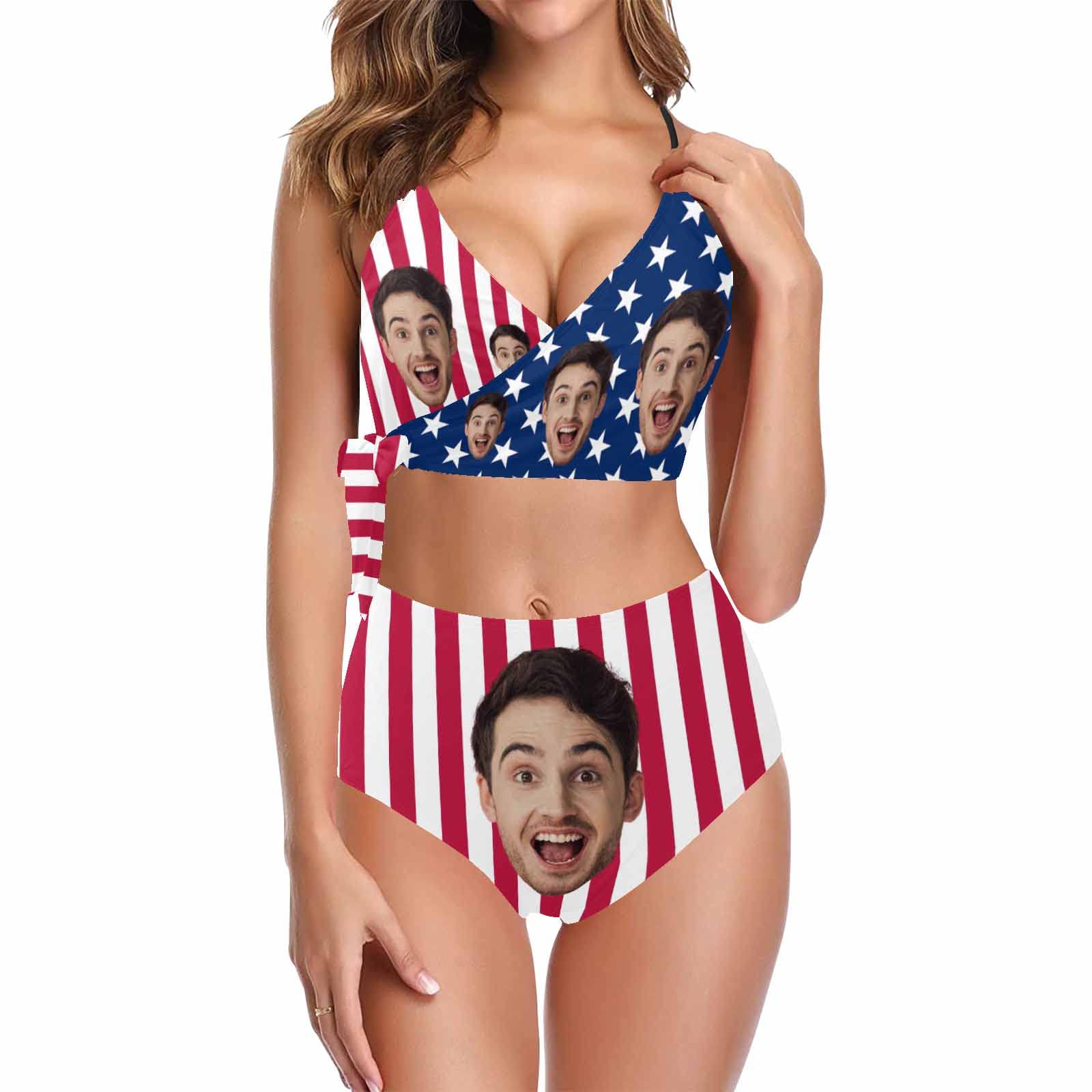 Custom Face Swimsuit for Women - Personalized Knot Side Bikini with Boyfriend Photo - Funny Beach Swimwear Gift for Couples, Bachelorette Parties & Summer Vacations
