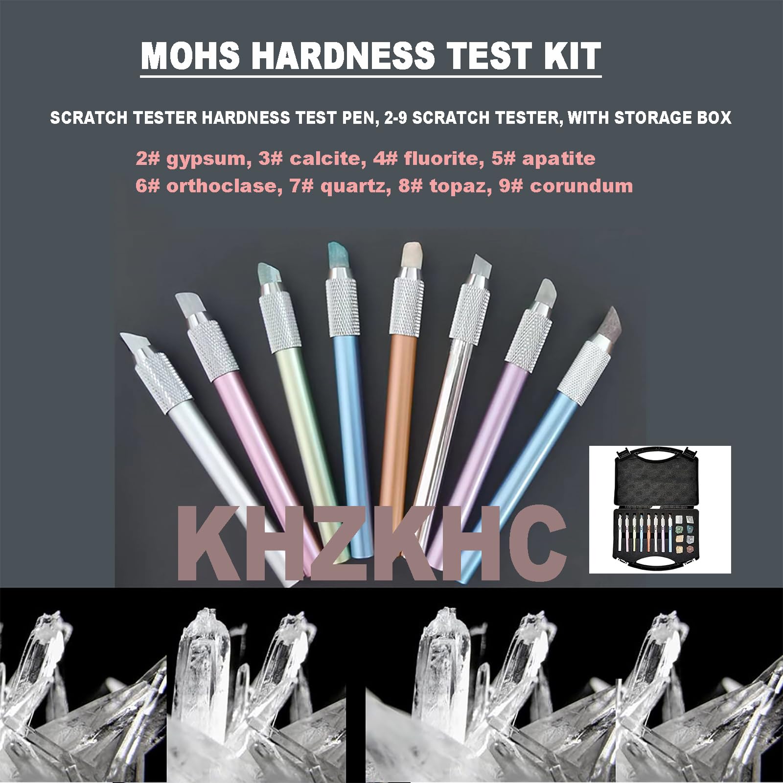 Mohs Hardness Test Kit - Scratch Tester Pen (2-9 Scale) with Storage Box for Gemstone, Jewelry & Mineral Identification - Perfect for Geologists, Jewelers & Rock Hobbyists