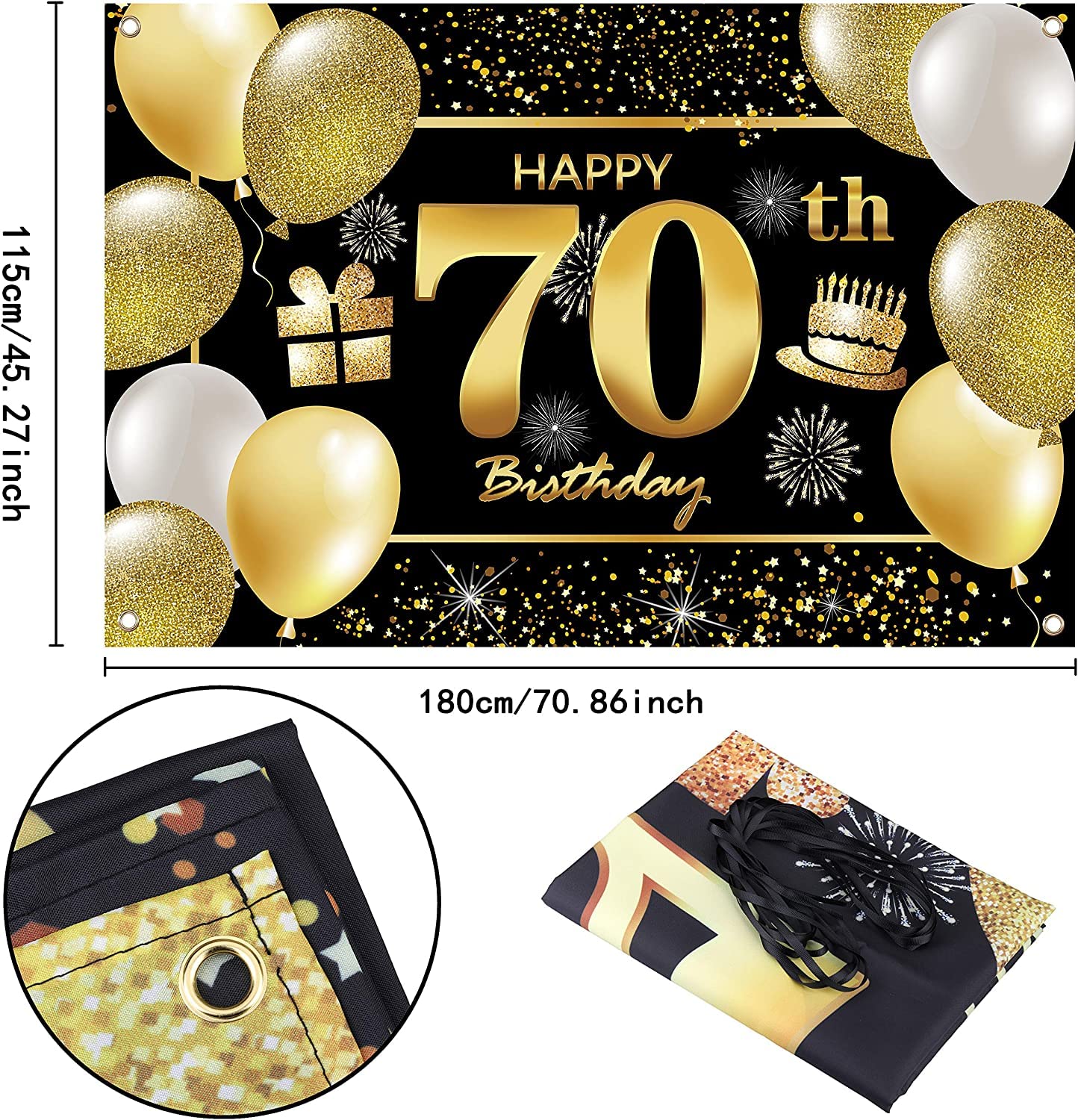 70th Happy Birthday Banner - Premium Birthday Decorations for Men - Party Backdrop & Supplies - Perfect for Milestone Celebrations, Retirement Parties & Family Gatherings