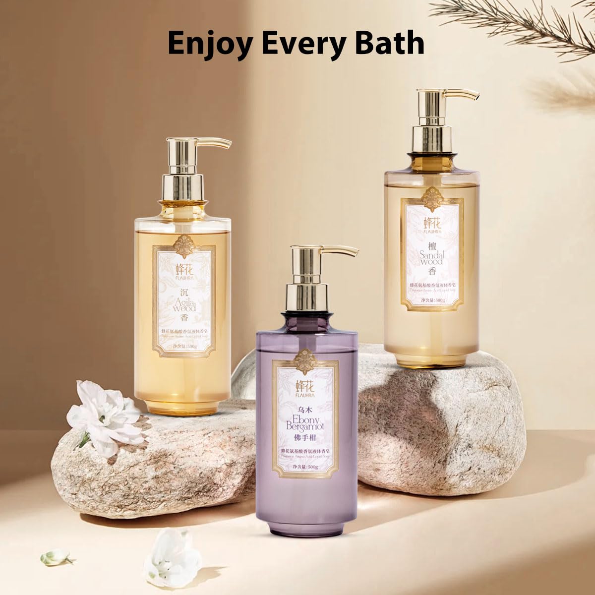 Bee & Flower Moisture Body Wash - Amino Acid Shower Gel with Luxurious Snow & Agilawood Fragrance | Mild & Gentle Cleanser for Face, Hair & Body | 16.8 Fl Oz | Perfect for Daily Shower, Spa Day & Gift Giving