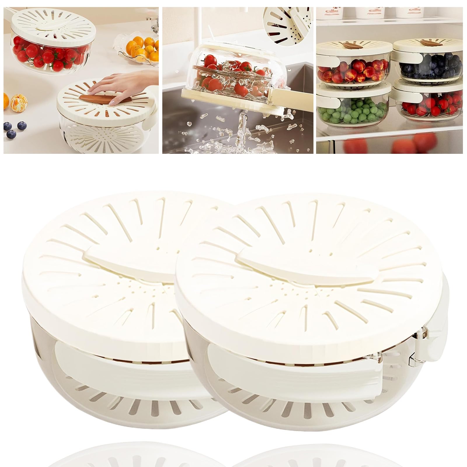 2-in-1 Multifunctional Fruit and Vegetable Washing Bowl with Drainer & Storage Basket - White Kitchen Colander with Handle for Fresh Produce Cleaning | Perfect for Salad Prep, Berry Washing & Healthy Snack Storage