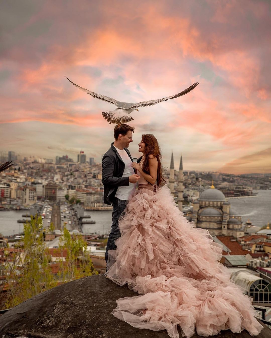 Elegant Long Satin Tulle Maxi Dress with Train - Flowy Flying Photoshoot Dress for Women | Perfect for Santorini Vacations, Baby Showers, Weddings & Special Occasions