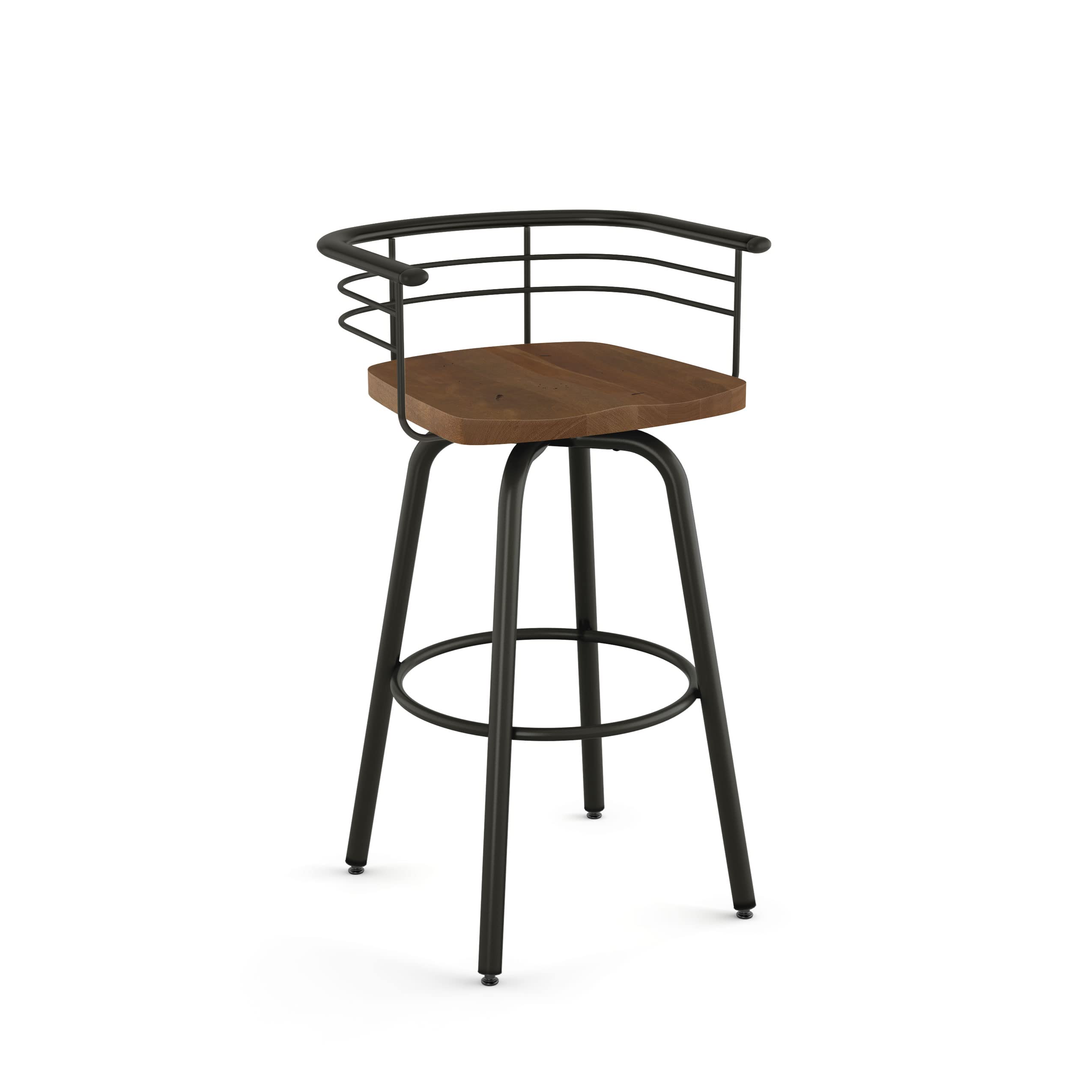 Amisco Brisk 30 Inch Swivel Bar Stool - Light Brown Distressed Wood with Dark Brown Metal Frame - Perfect for Kitchen Islands, Home Bars & Counter Height Dining