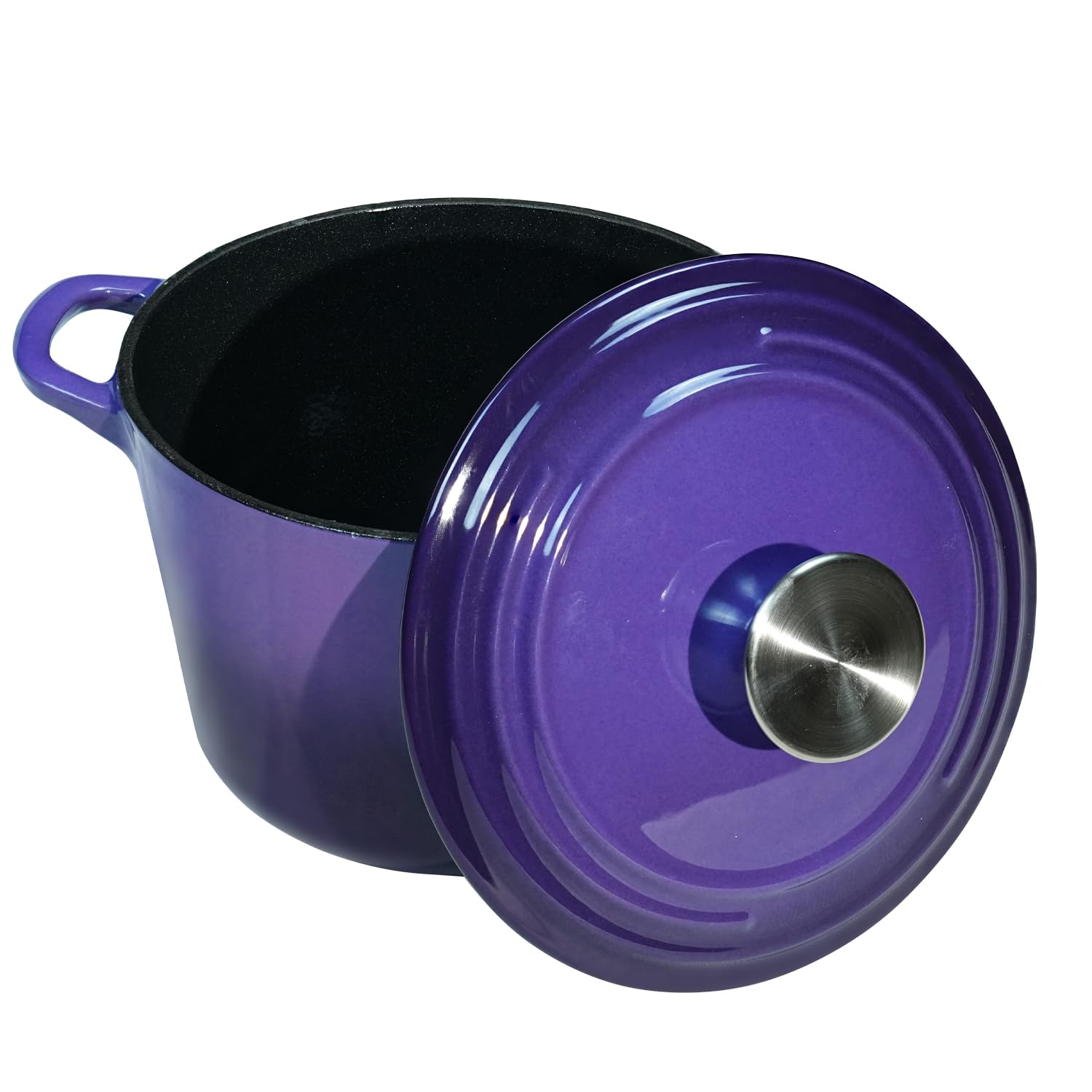 1.8 qt Purple Enameled Cast Iron Dutch Oven with Lid - Perfect for Bread Baking, Rice Cooking & Stews - Heavy Duty Oven Safe Pot with Handles for Stovetop, Oven & Camping Use