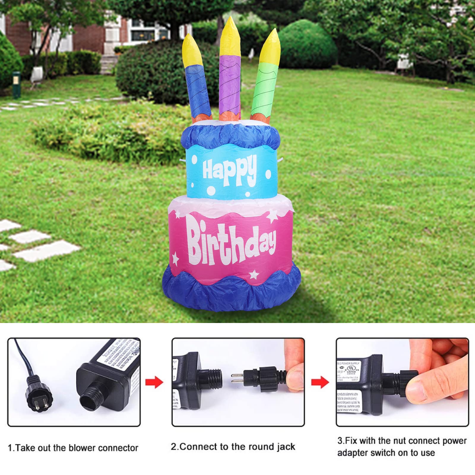 4FT Inflatable Birthday Cake with Candles - Outdoor/Indoor Blow Up Decor for Home, Garden & Party Celebrations | Perfect for Birthdays, Anniversaries & Holiday Events
