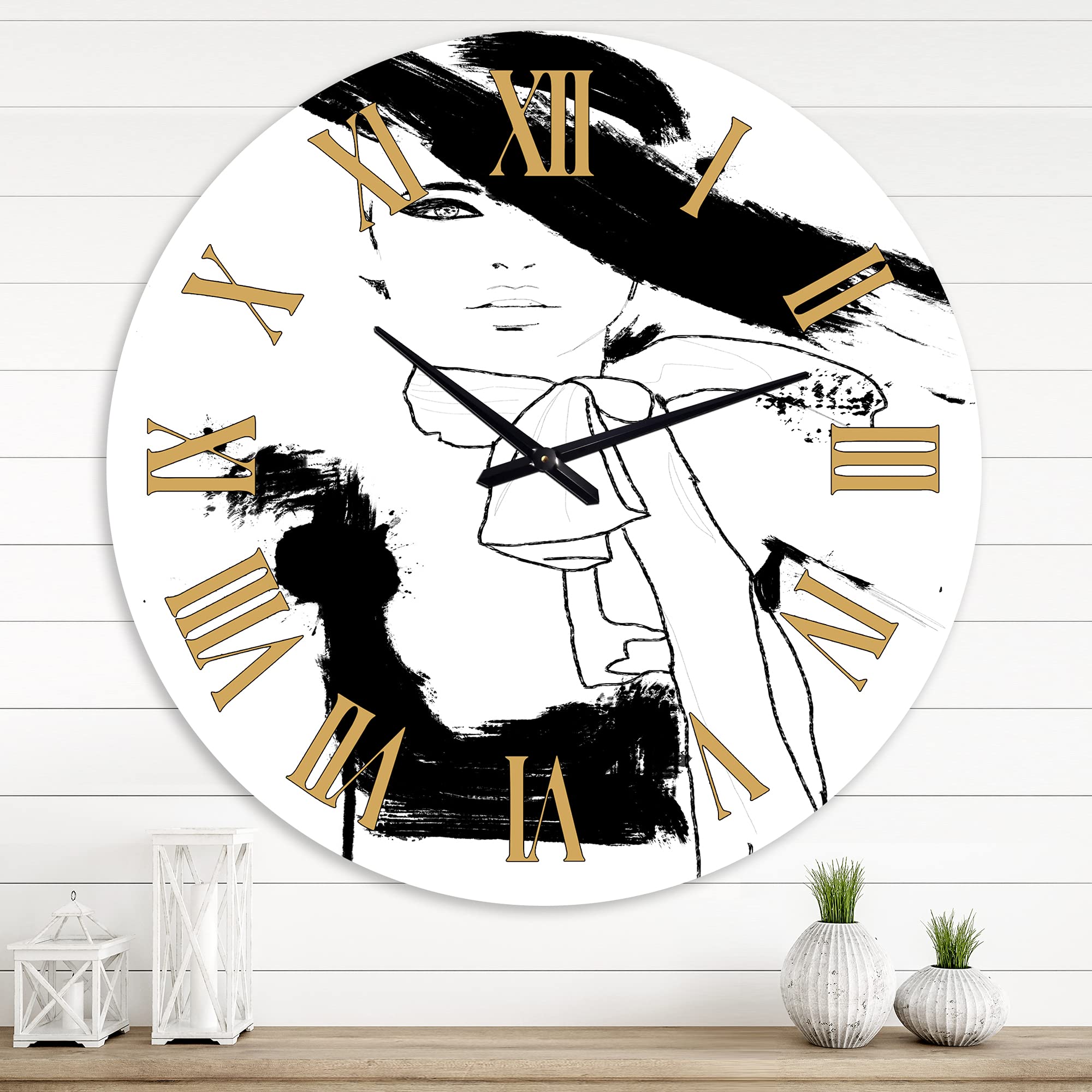 DesignQ Modern Wall Clock - Large Fashion Woman II Haute Couture Art for Kitchen, Living Room & Office Decor | Stylish Home & Wall Decoration