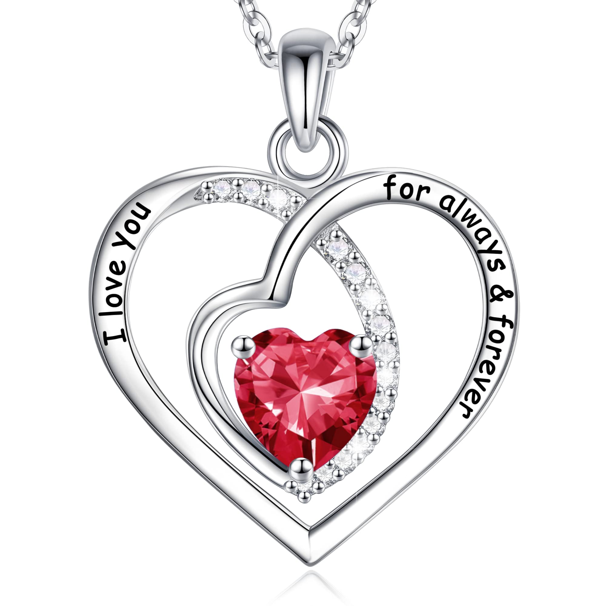 Infinity Love Heart Birthstone Necklace for Women - S925 Sterling Silver Heart Pendant with Birthstone, Valentine's Day Mother's Day Anniversary Christmas Birthday Gift for Mom Daughter Sister Grandma - Perfect for Weddings, Date Nights & Special Occasions