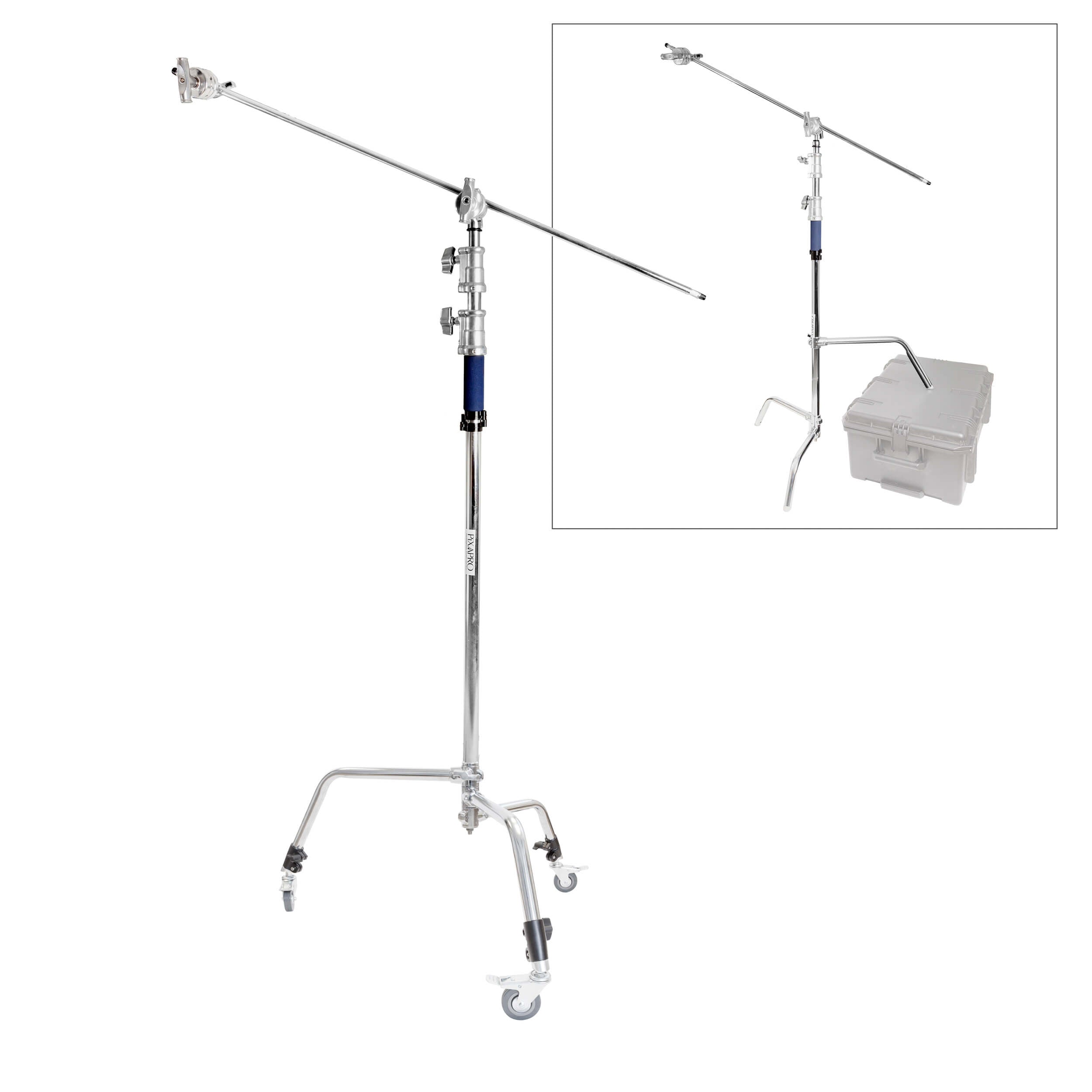 Professional 50-inch Sliding Leg C Stand with Boom & Caster Wheels - Heavy Duty Light Stand for Photography, Video Studio, and Live Streaming Equipment