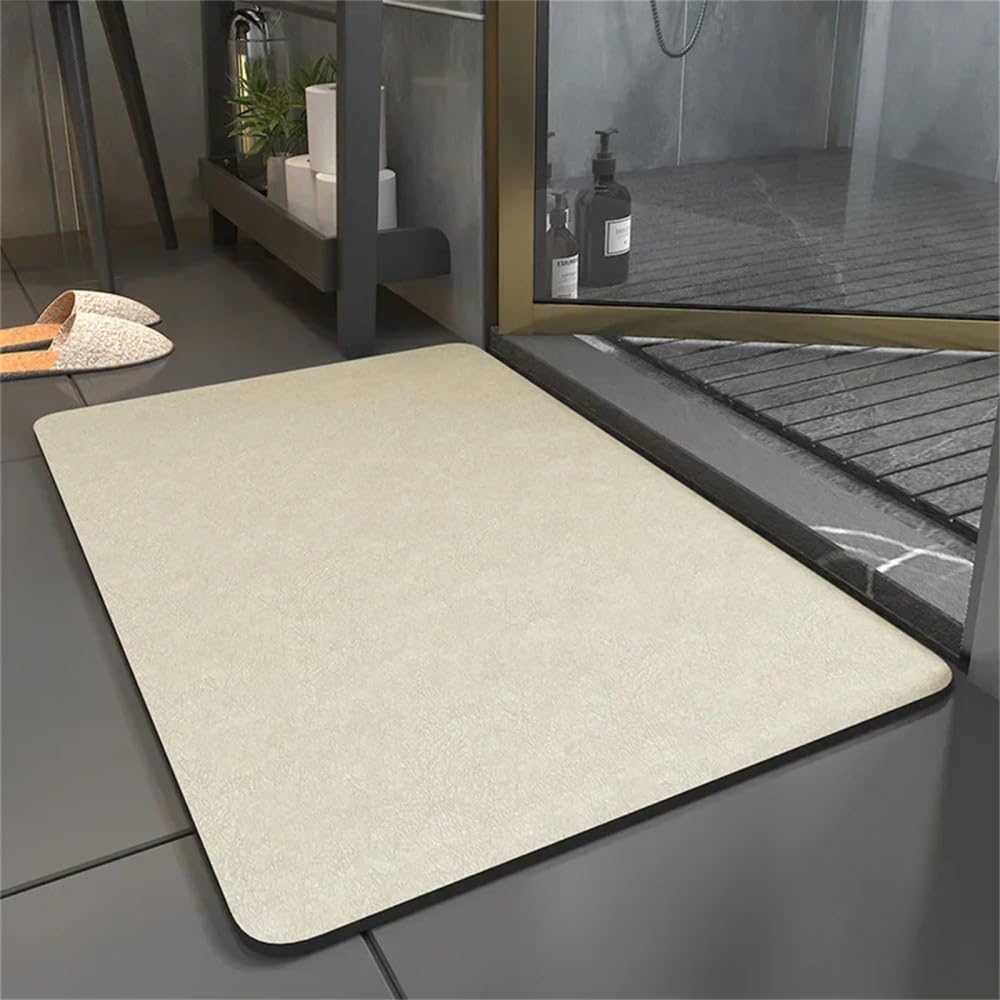 Upgraded Non-Slip Bathroom Mat - Quick Dry Shower Rug for Bath Floor & Tub - 40x60cm Beige Rectangle Carpet - Perfect for Bathroom, Shower Door & Wet Areas (2023 Model)