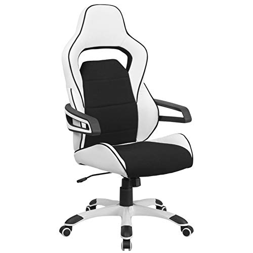 Scranton & Co High Back Faux Leather Office Chair - Ergonomic Executive Desk Chair with Lumbar Support, Black & White - Perfect for Home Office, Gaming & Workspace