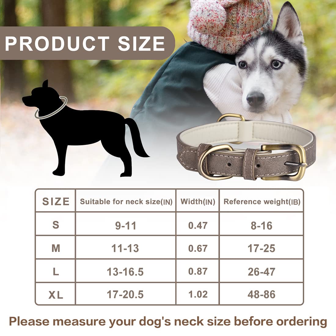 Premium Gray Leather Dog Collar for Medium & Large Dogs - Durable & Adjustable Pet Collar with Metal Buckle - Perfect for Daily Walks, Training & Outdoor Adventures