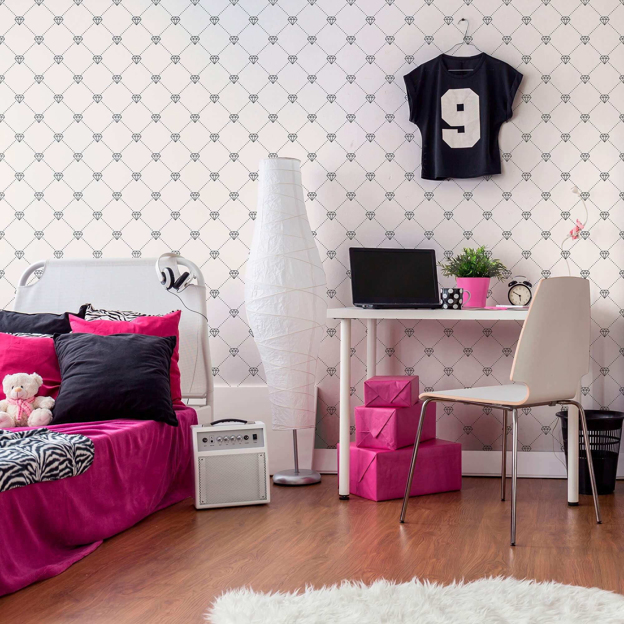 White Geometric Peel and Stick Removable Wallpaper - Self-Adhesive Decorative Wall Covering for Bedroom, Living Room, Office & Nursery Decor