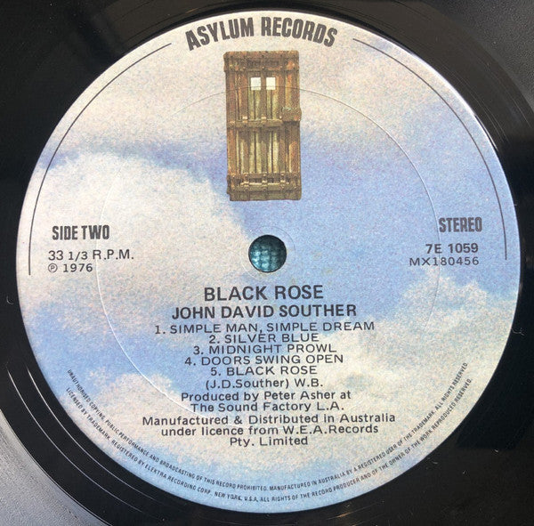 John David Souther - Black Rose Vinyl LP Album (VG+ Condition) - Perfect for Vintage Music Collectors & Audiophiles