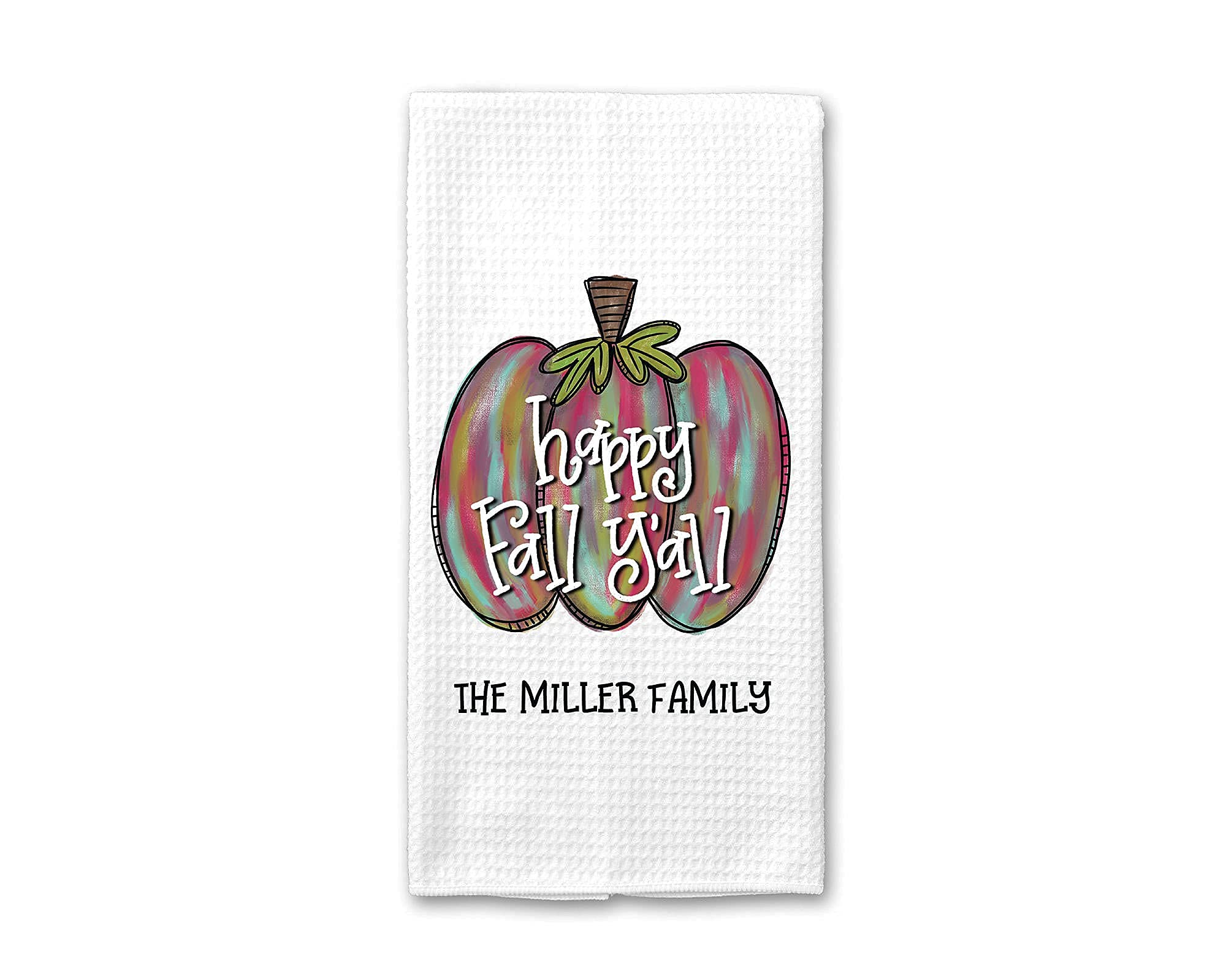 Custom Fall Waffle Weave Dish Towel - Personalized Kitchen Decor for Autumn