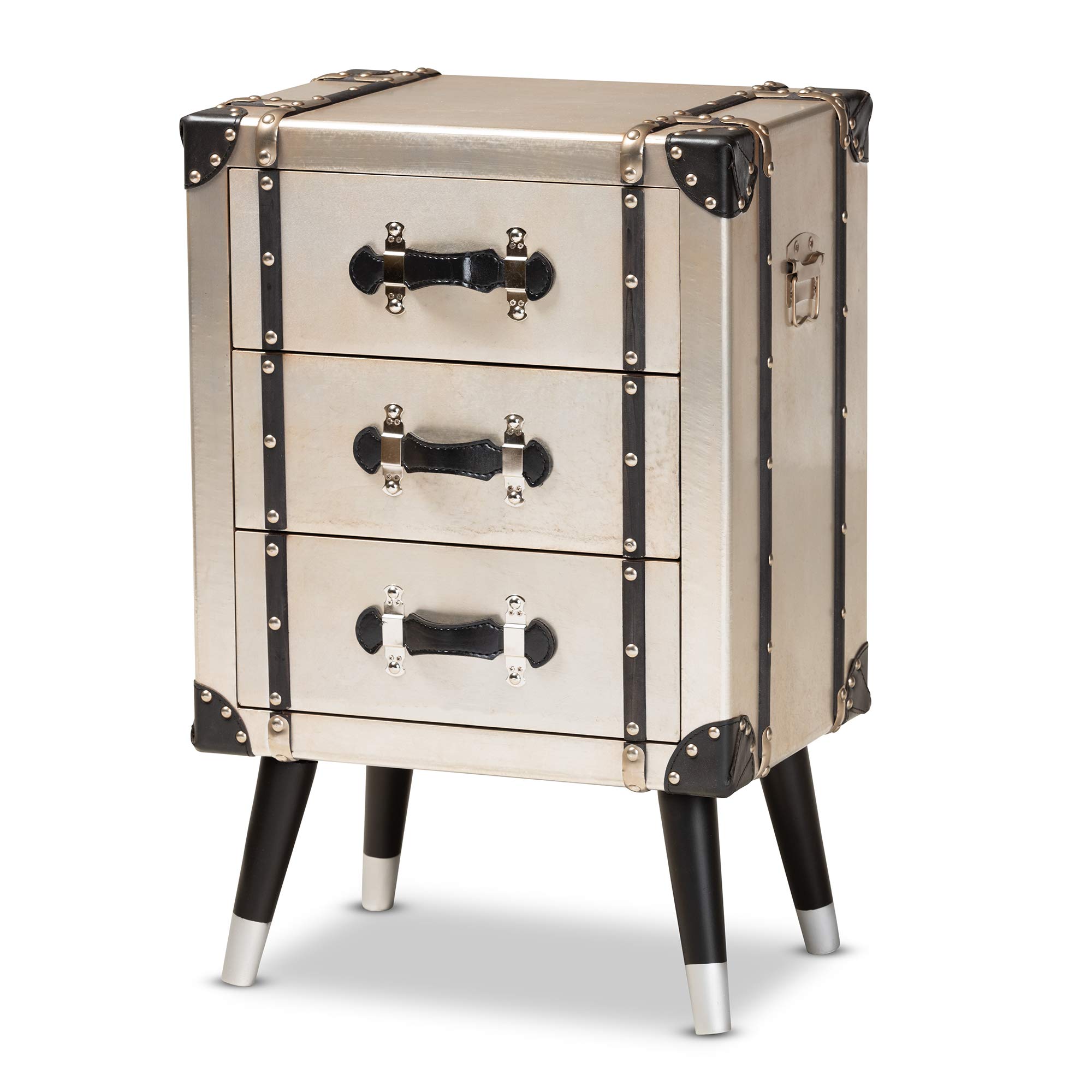 Baxton Studio Modern Nightstand - Silver & Black Bedside Table with Drawer for Bedroom Furniture | Perfect for Small Spaces, Apartments & Guest Rooms