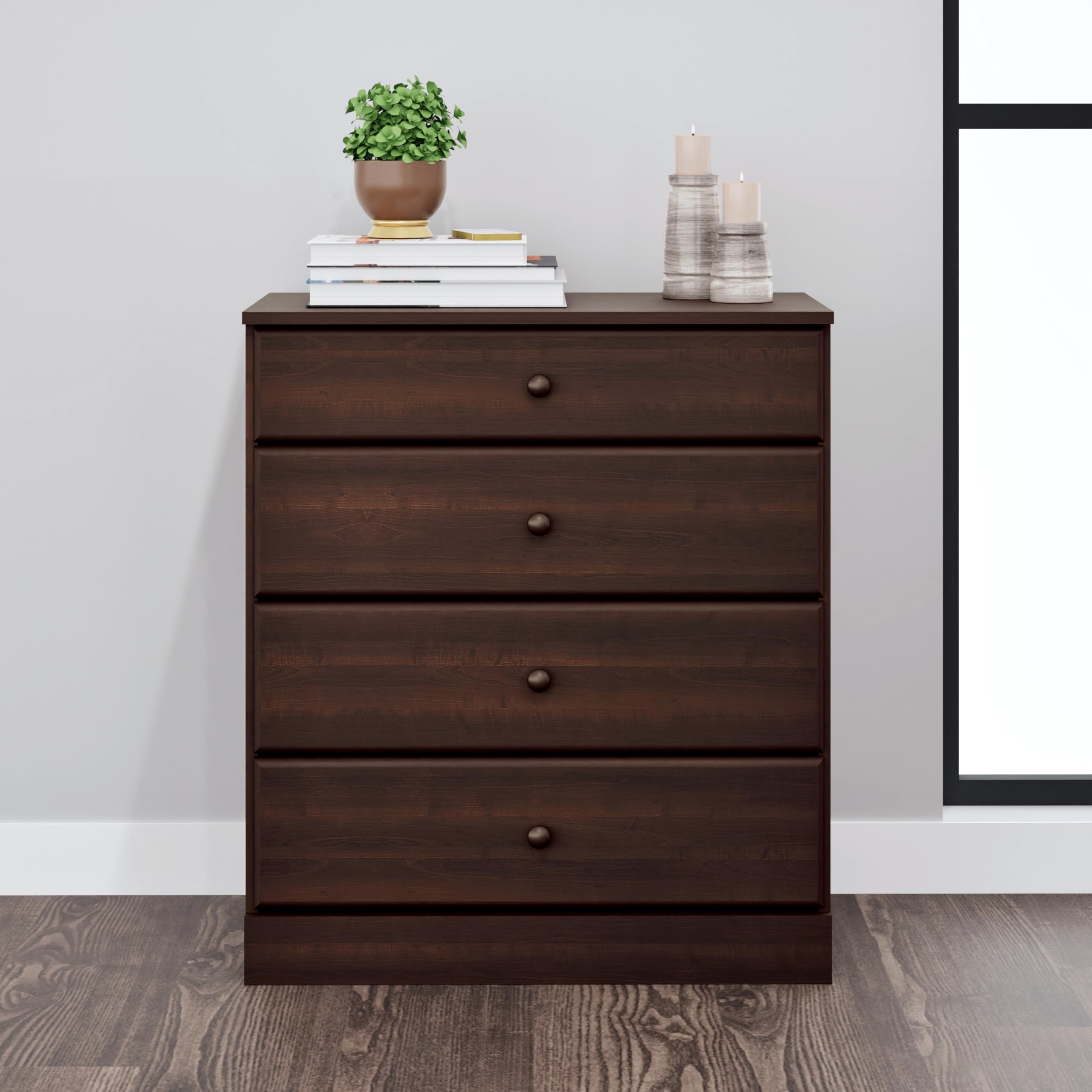 Prepac Astrid 4-Drawer Dresser for Bedroom - Espresso Wooden Chest of Drawers 30