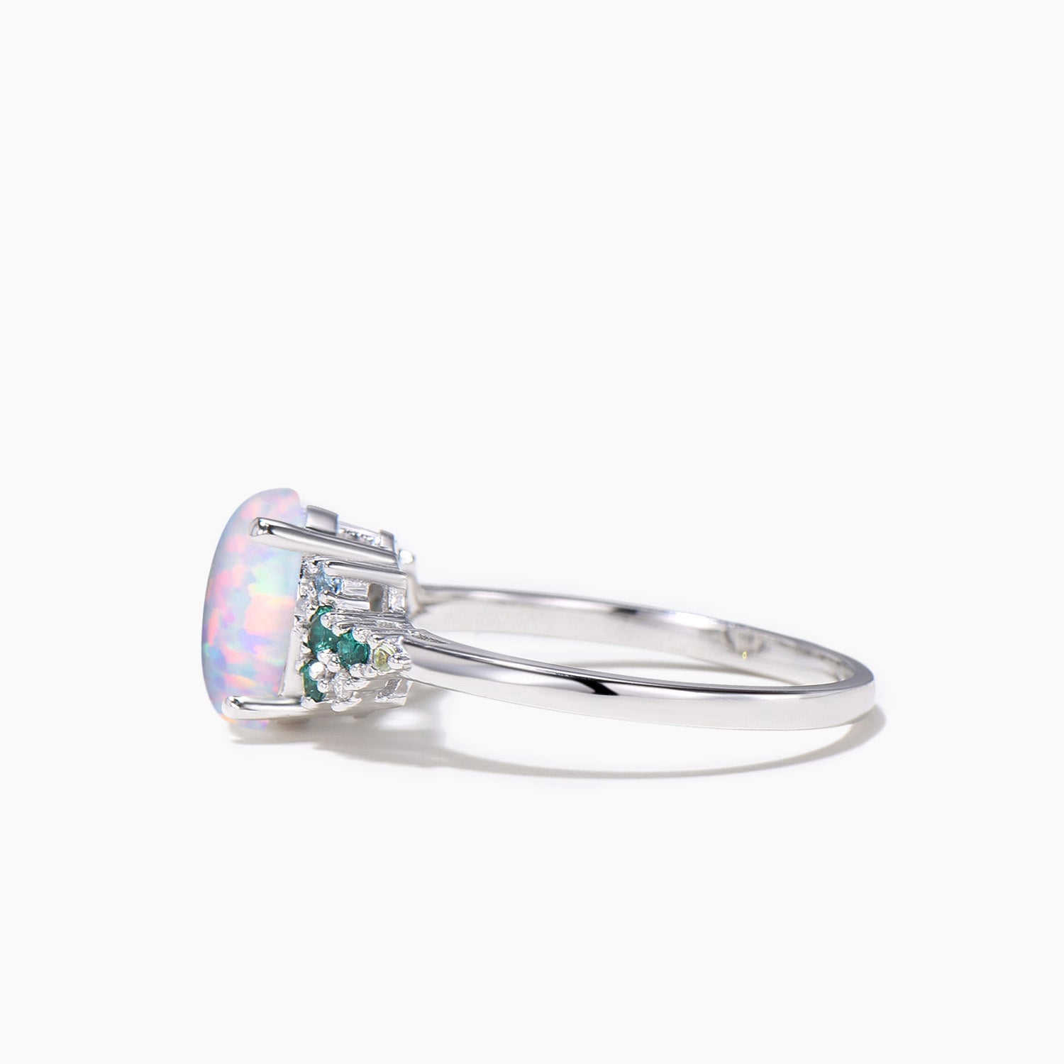 Oval Cut White Opal Engagement Ring - Emerald & Peridot Topaz Cluster Wedding Band for Women | Perfect for Proposals, Anniversaries & Bridal Jewelry