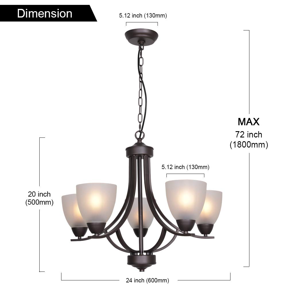 VINLUZ 5-Light Modern Chandelier with Alabaster Glass Shades - Oil Rubbed Bronze Ceiling Pendant Light Fixture for Dining Room, Foyer, Bedroom & Living Room - Perfect for Rustic & Contemporary Home Decor