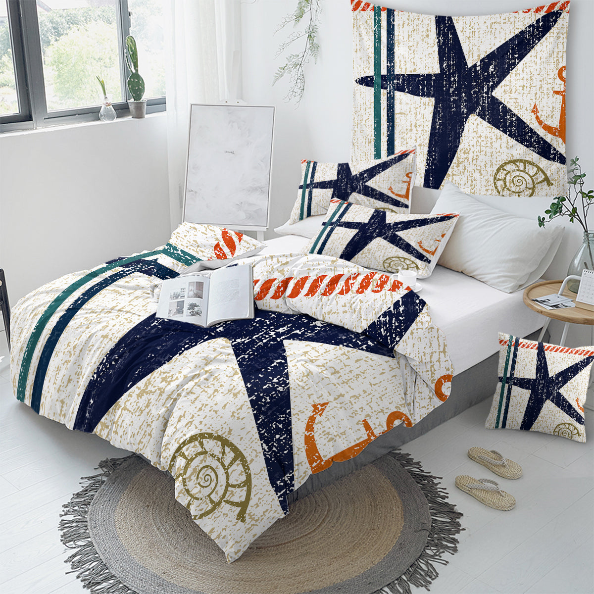 Beachy Starfish Duvet Cover Set - Coastal Nautical Bedding for Beach House Decor - Perfect for Guest Rooms, Vacation Homes & Seaside Themed Bedrooms