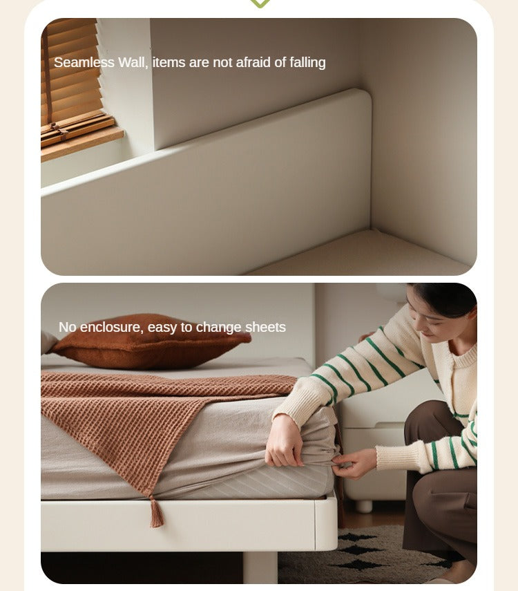 Modern Simple Cream Style Poplar Solid Wood Bed - Queen Size, Sturdy & Elegant for Master Bedroom, Guest Room, or Dormitory