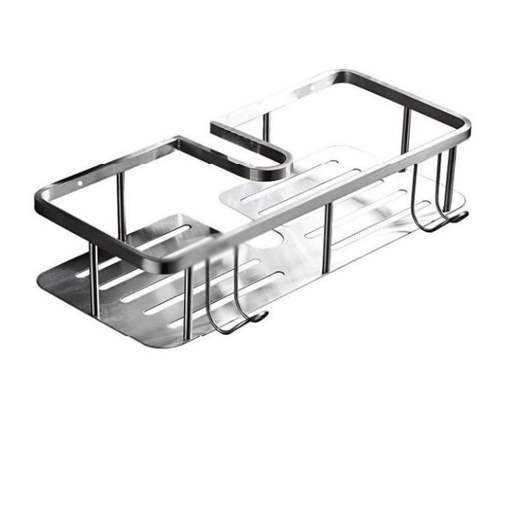 Stainless Steel Bathroom Shelf Organizer - No Drill Wall Mounted Kitchen Storage Rack with Traceless Adhesive for Shower, Bathroom & Kitchen Organization