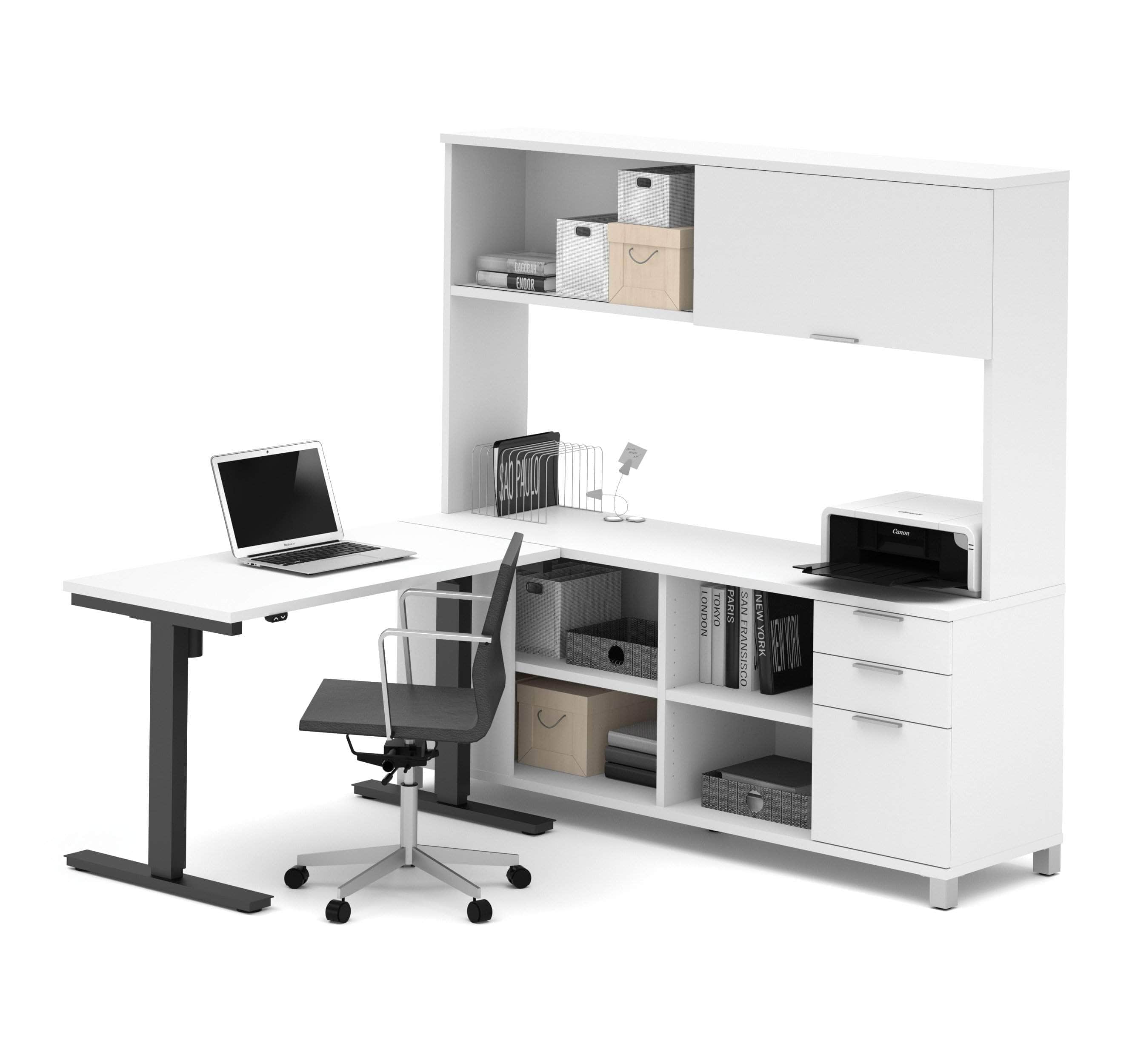 Pro Linea 2-Piece Office Furniture Set - Standing Desk & Credenza with Hutch in 2 Colors | Perfect for Home Office & Workspace Organization